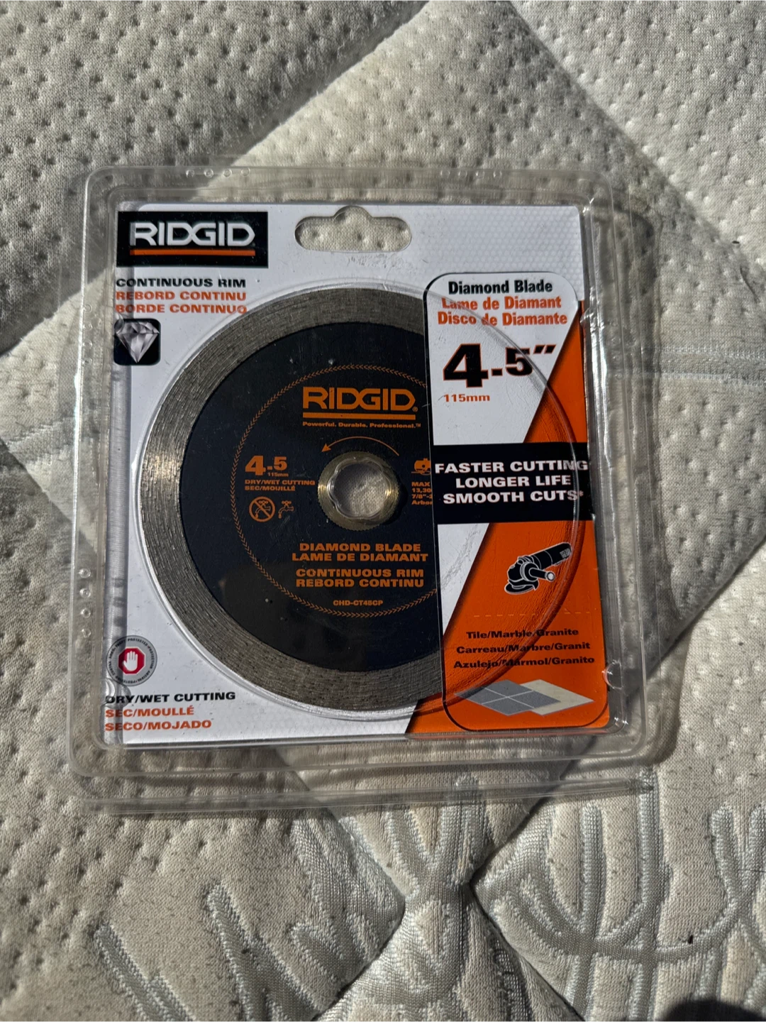 RIDGID 4.5" Continuous Rim Diamond Blade for Tile/Marble/Granite