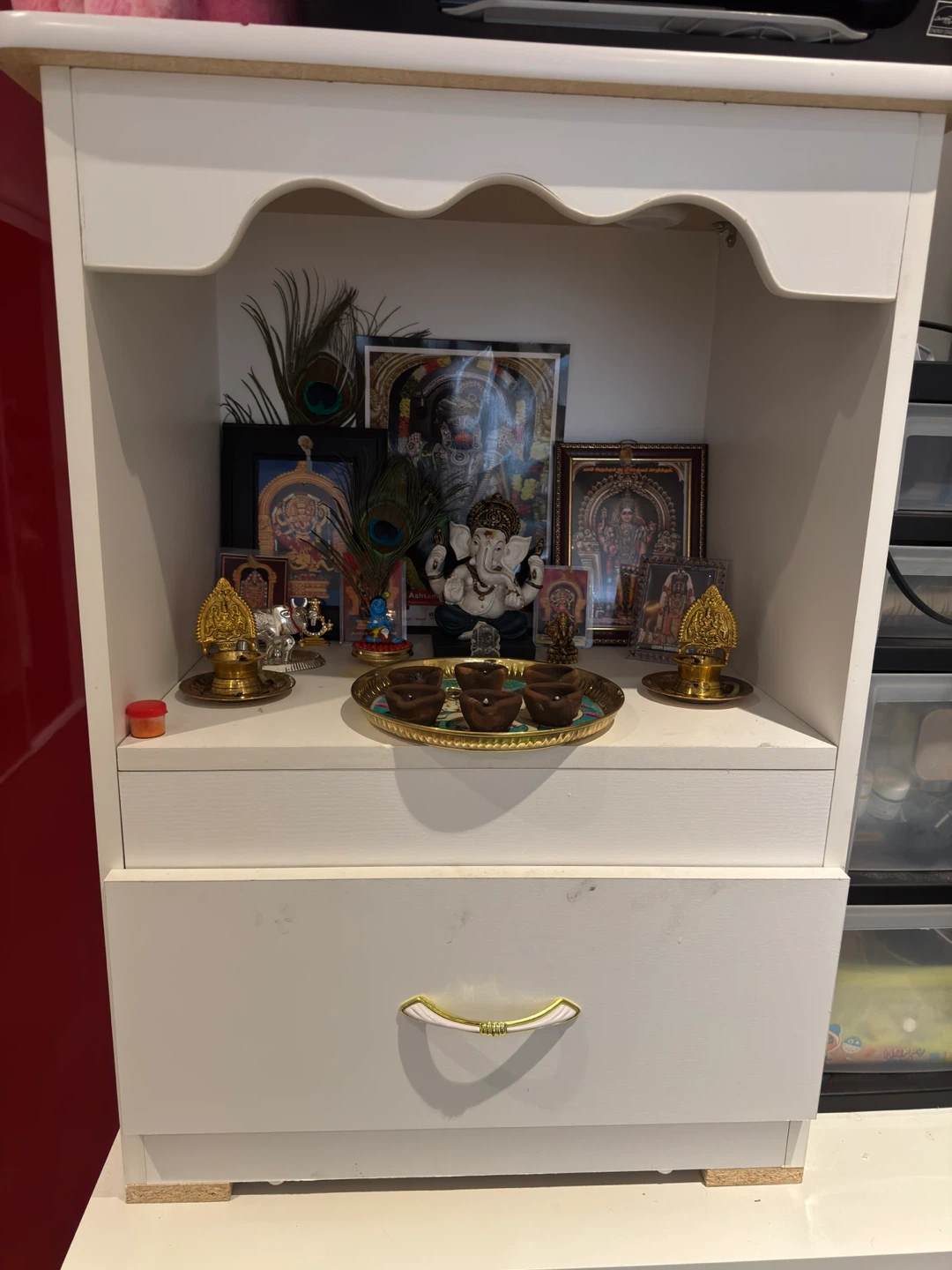 White Puja Unit with Drawer
