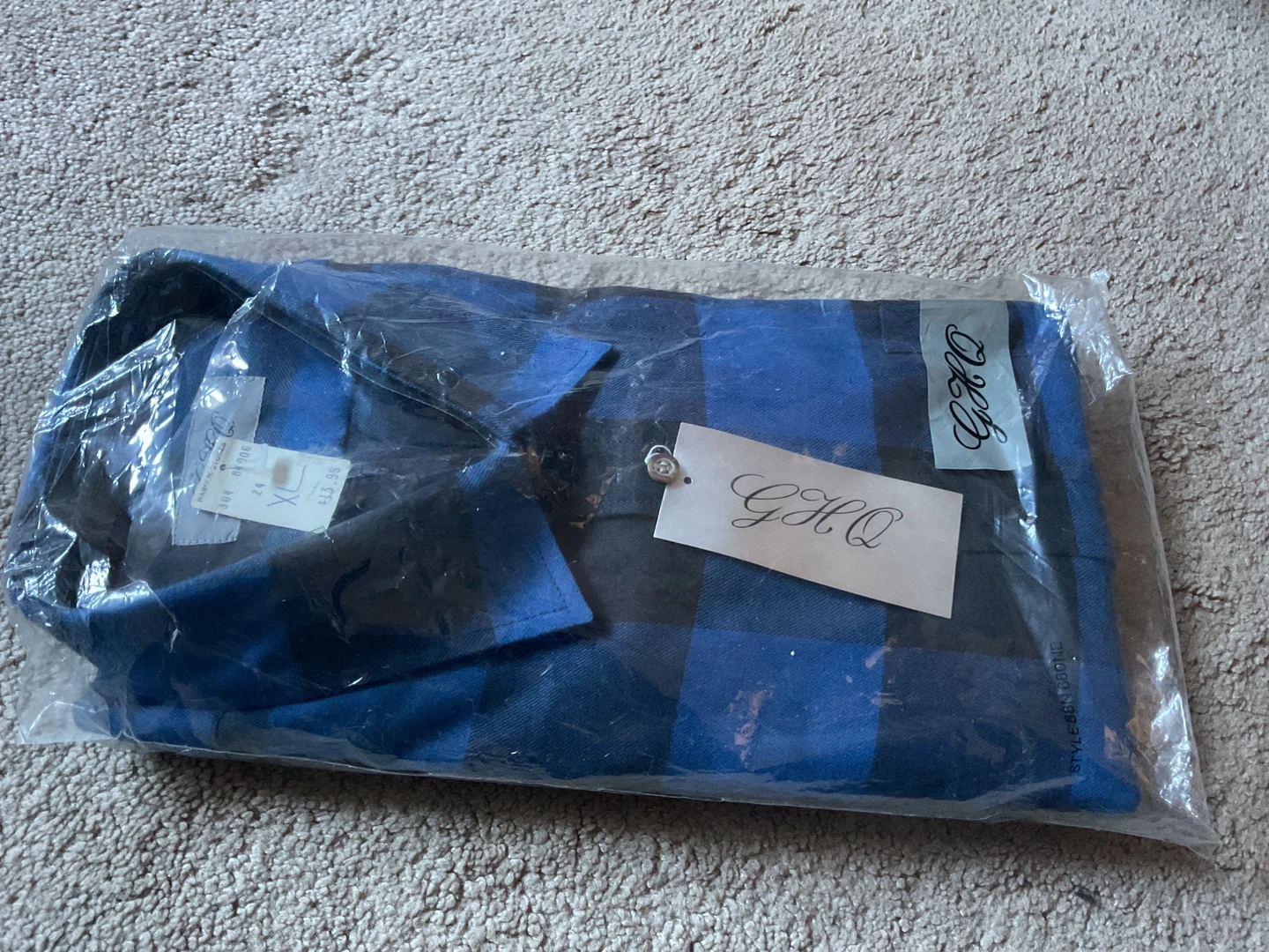 GHQ Blue and Black Buffalo Plaid Flannel Shirt XL