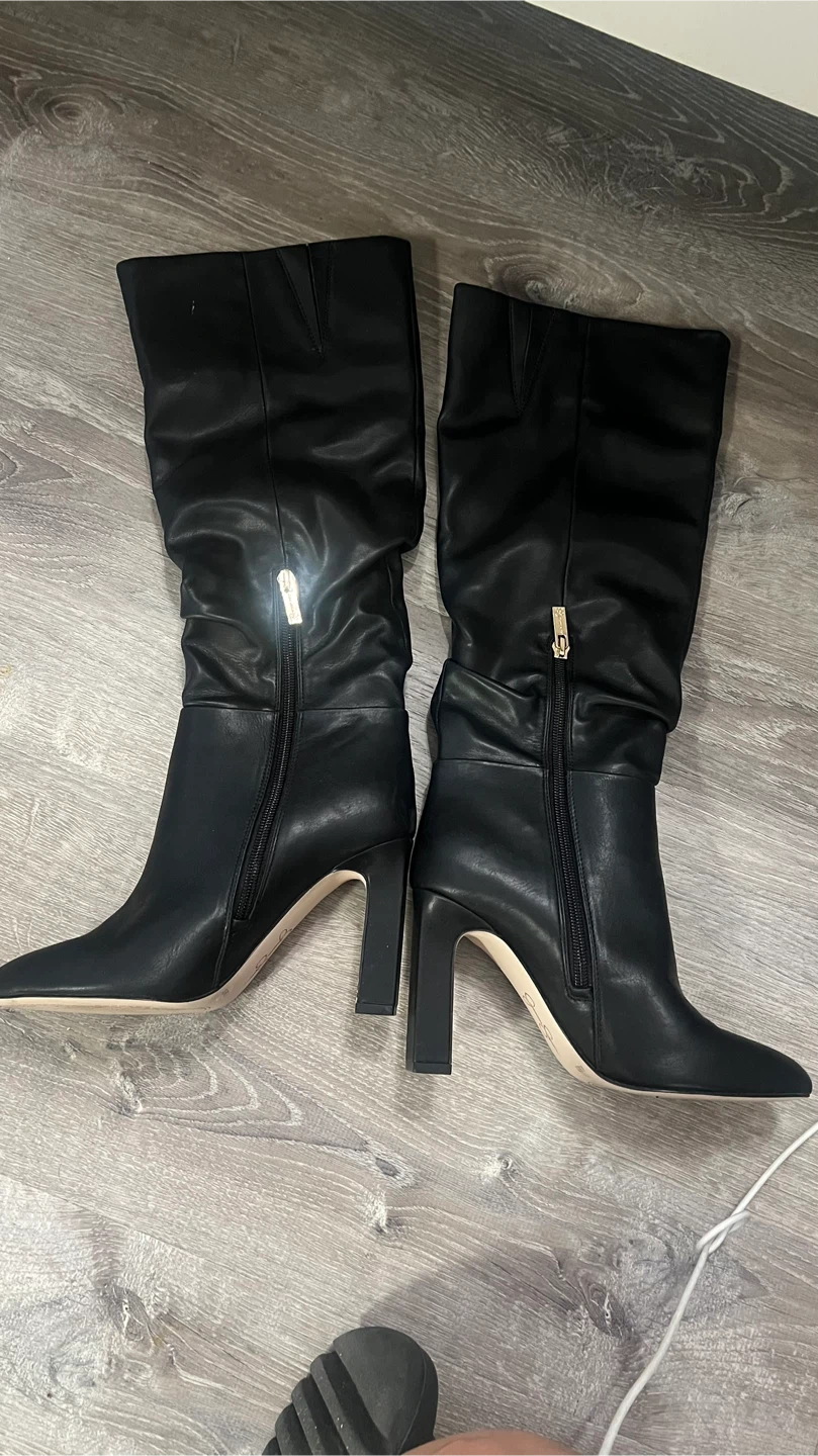 Jessica Simpson Black Ruched Knee-High Heeled Boots Size 6.5