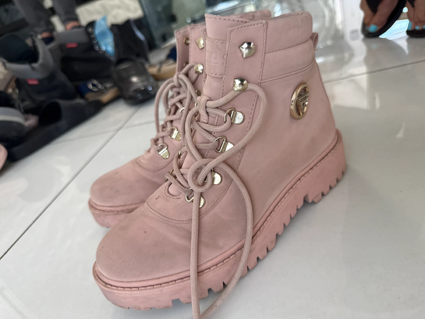 Guess Pink Lace-Up Boots