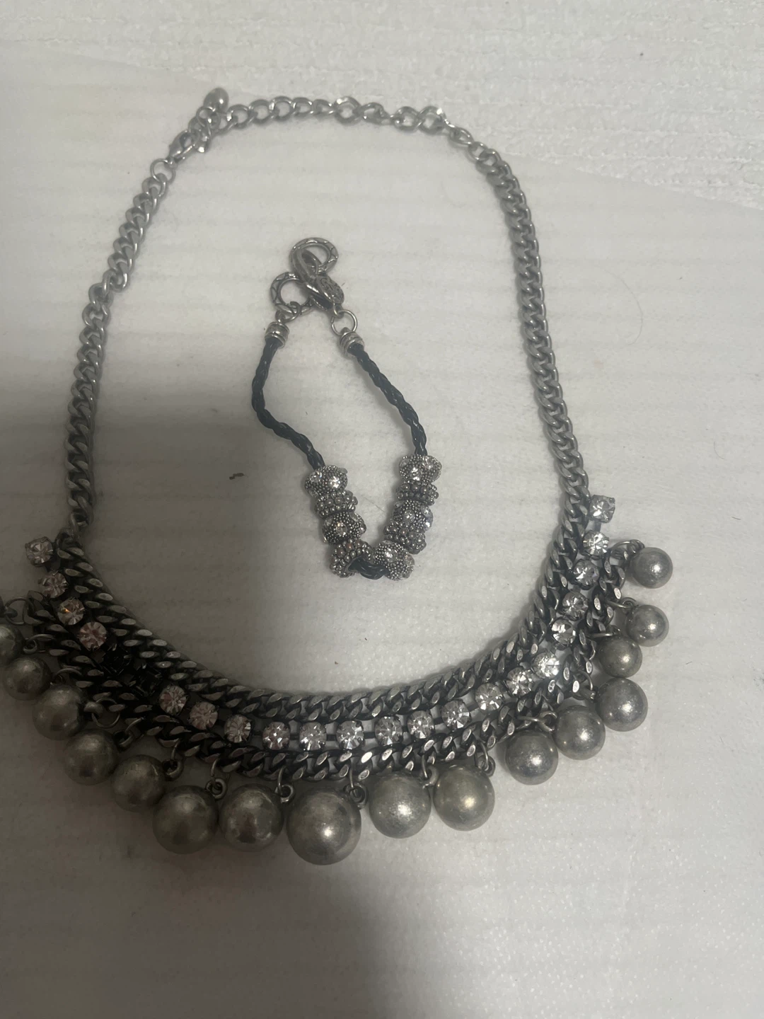 Silver-tone Choker Necklace with Dangling Charms