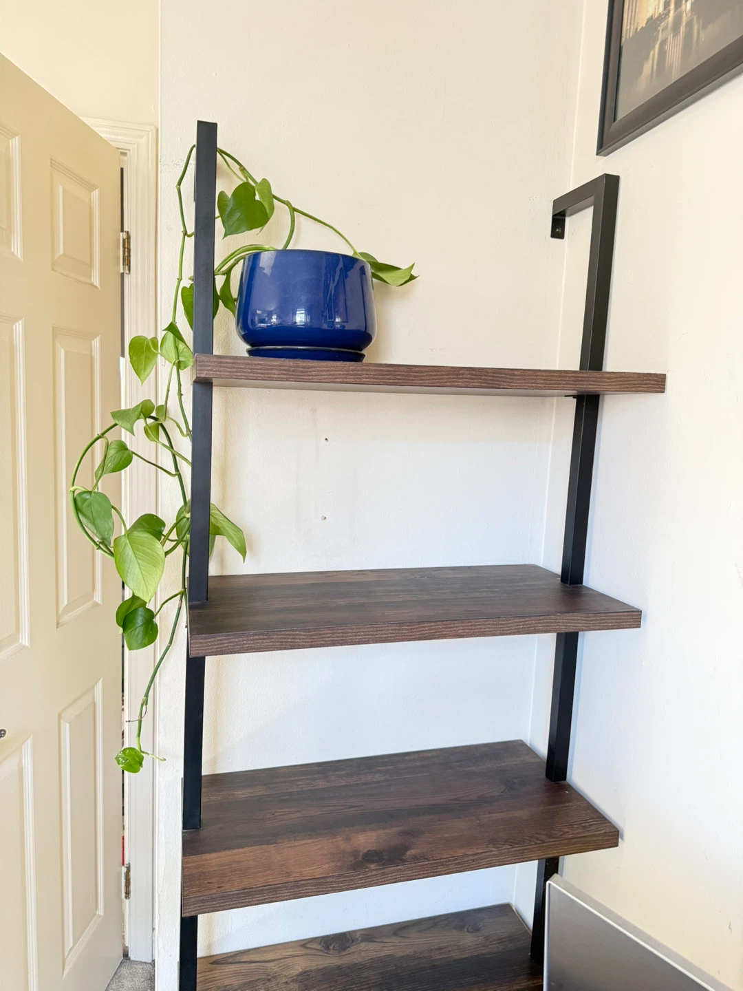 Ladder Bookshelf - Dark Wood & Black Metal - photo 3