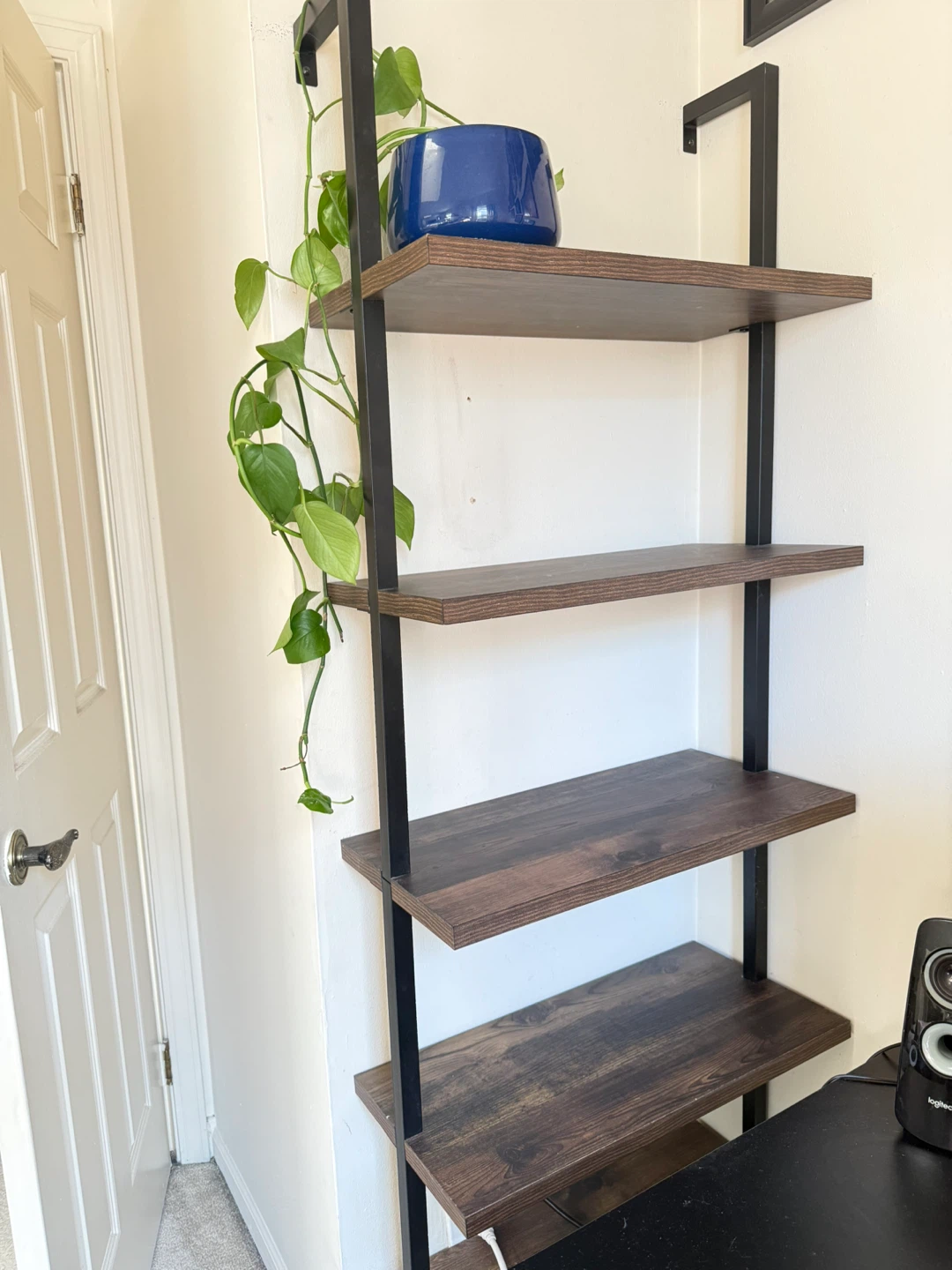 Ladder Bookshelf - Dark Wood & Black Metal