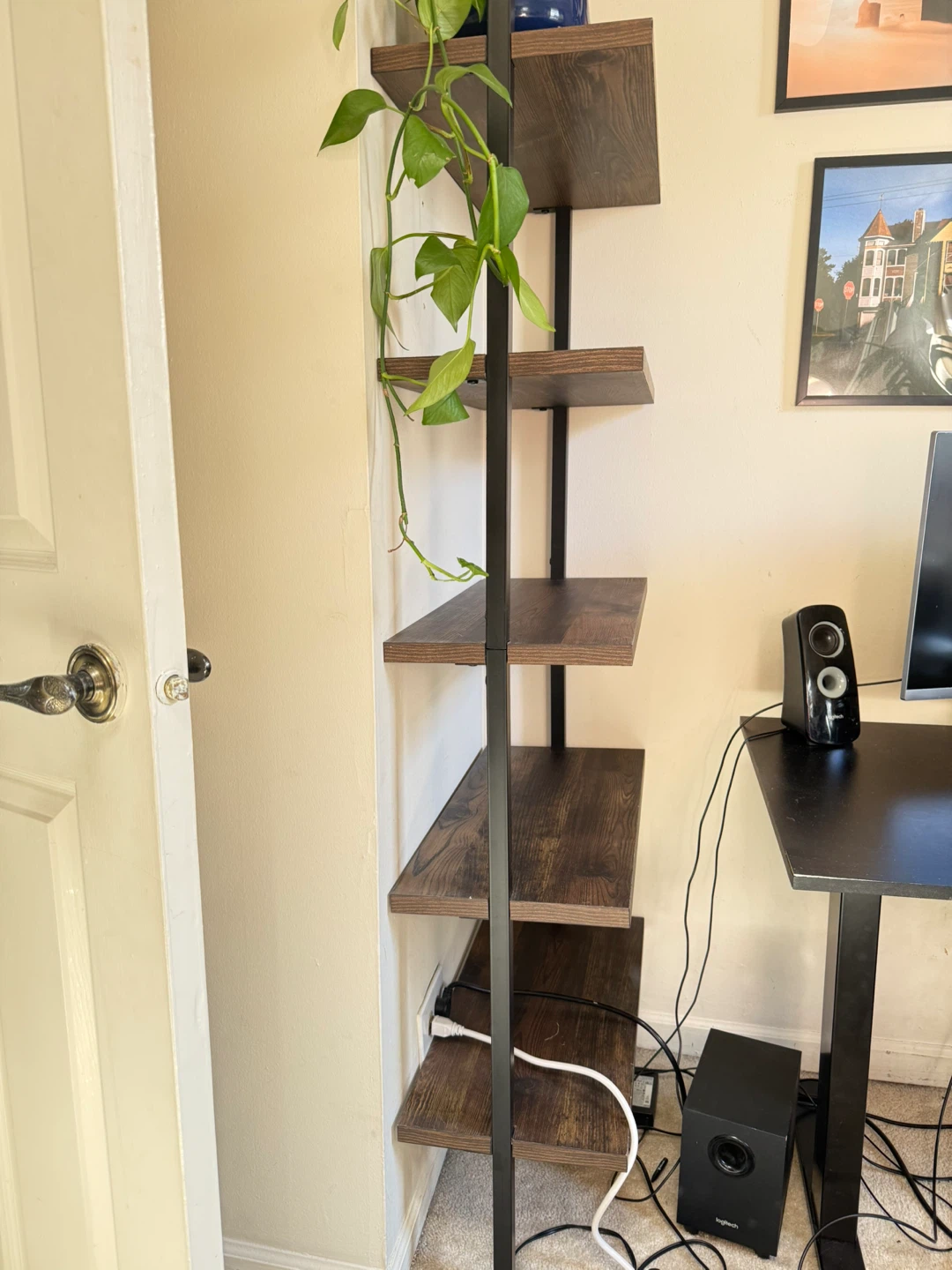 Ladder Bookshelf - Dark Wood & Black Metal - photo 2