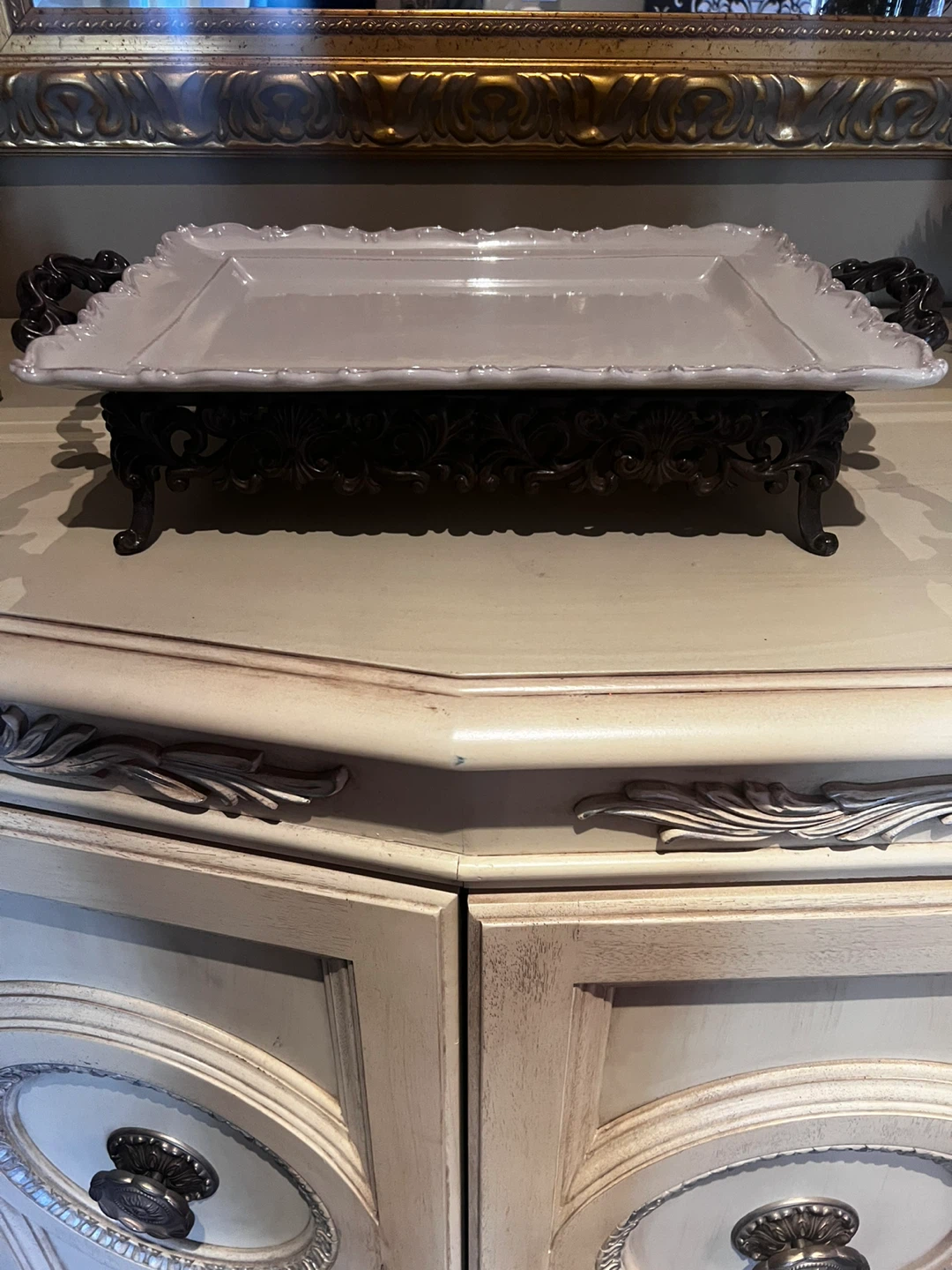 Vintage Decorative Tray with Ornate Base