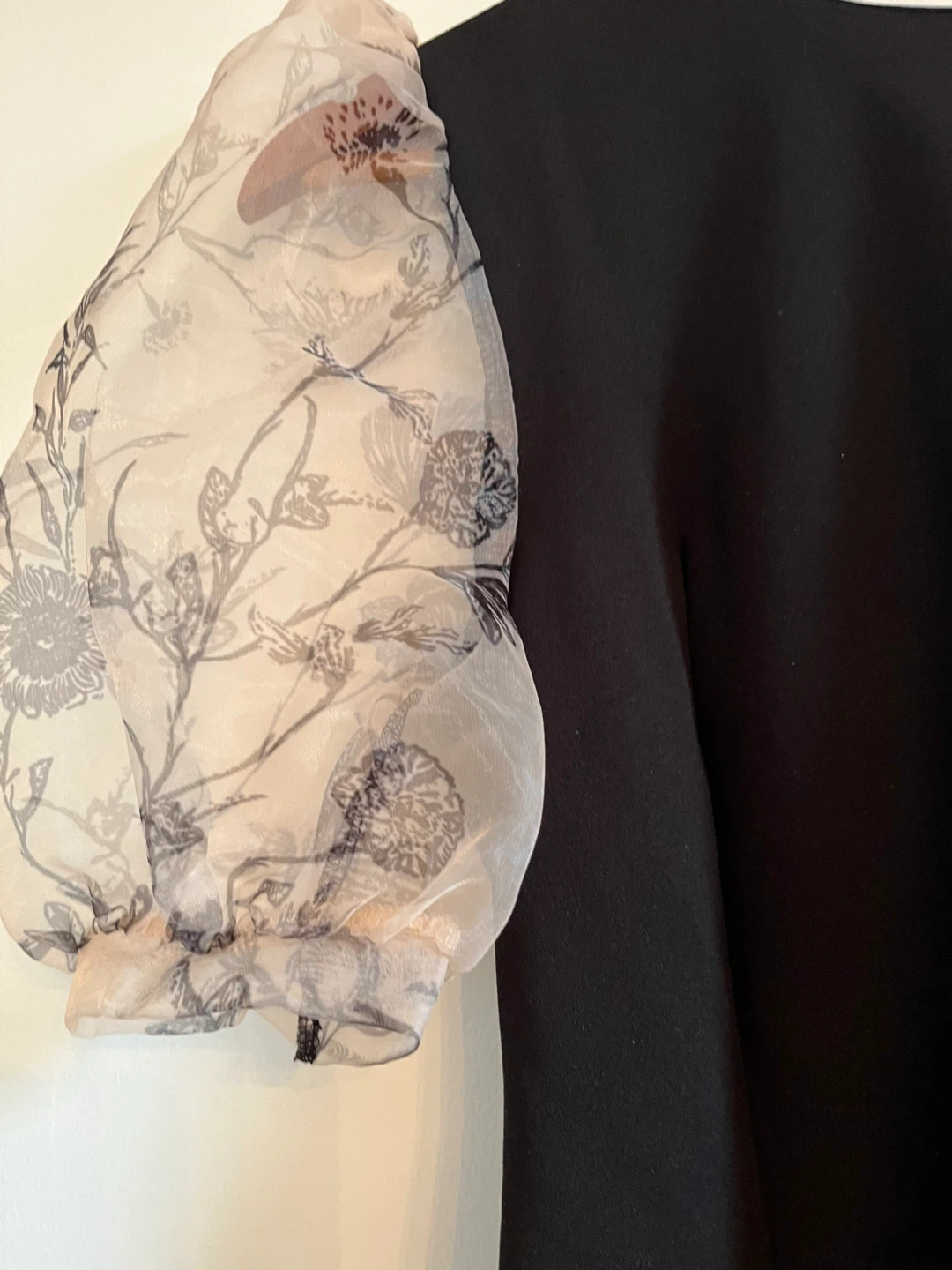 Black Top with Sheer Floral Sleeves - photo 2