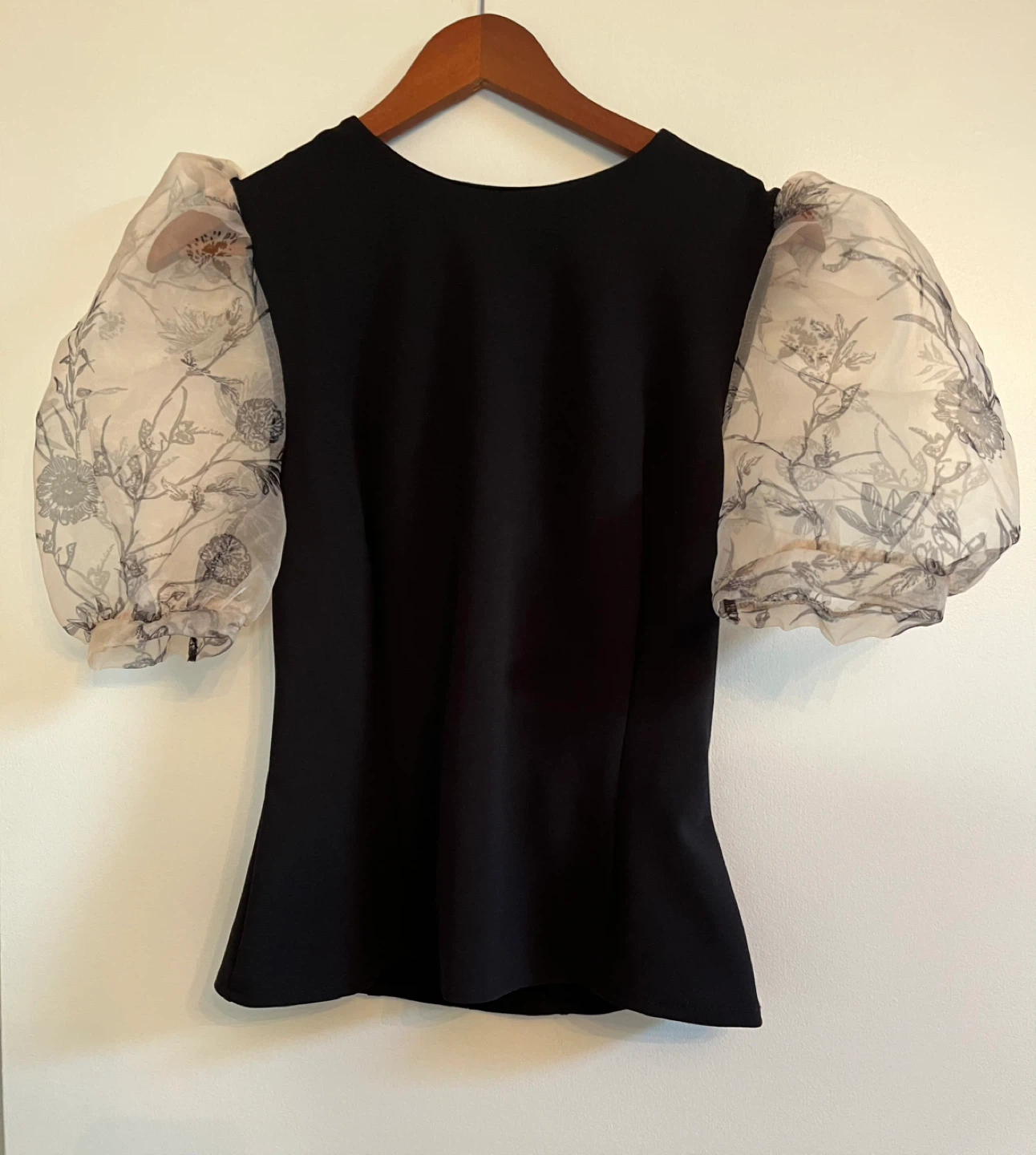 Black Top with Sheer Floral Sleeves