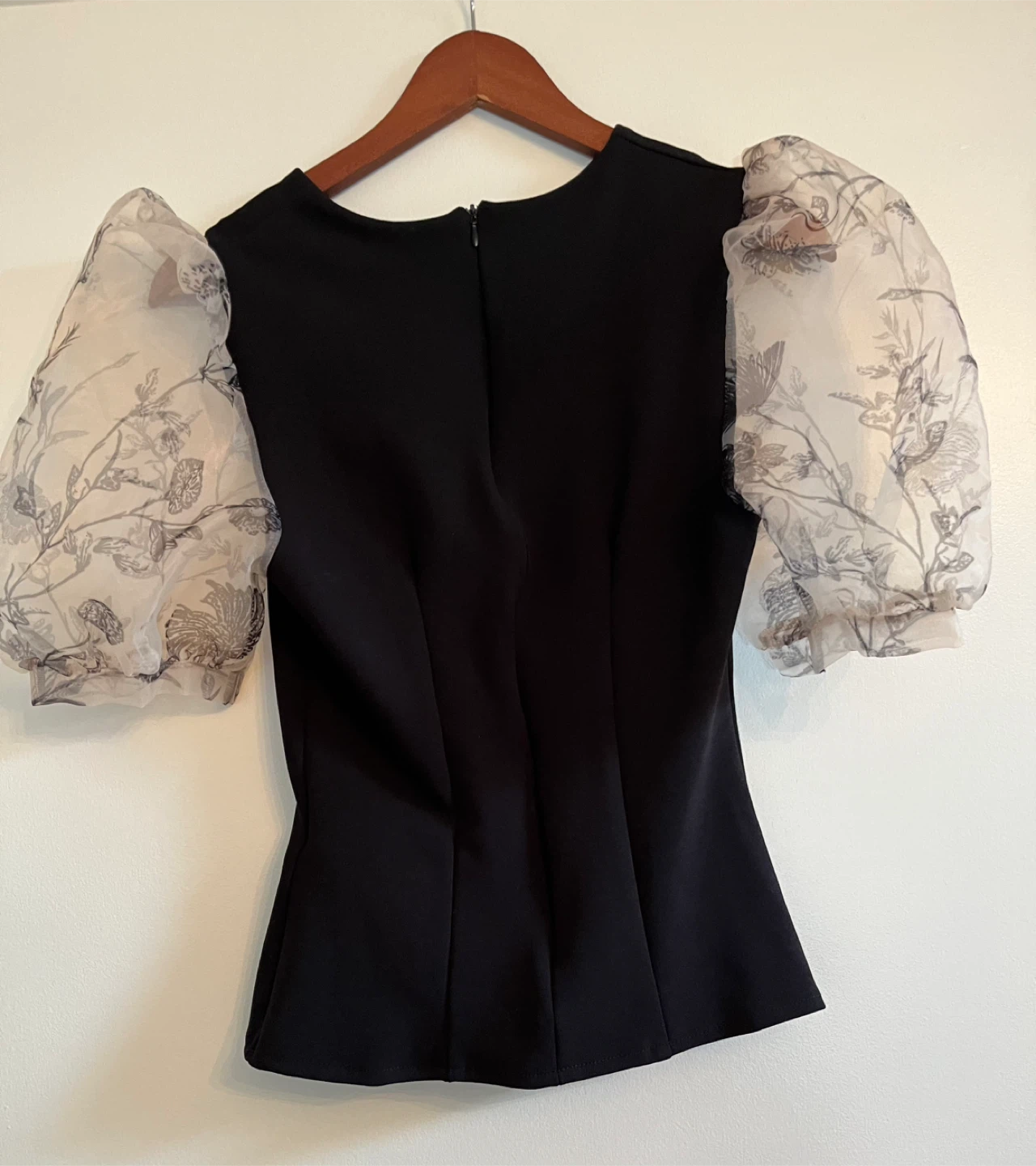 Black Top with Sheer Floral Sleeves - photo 4