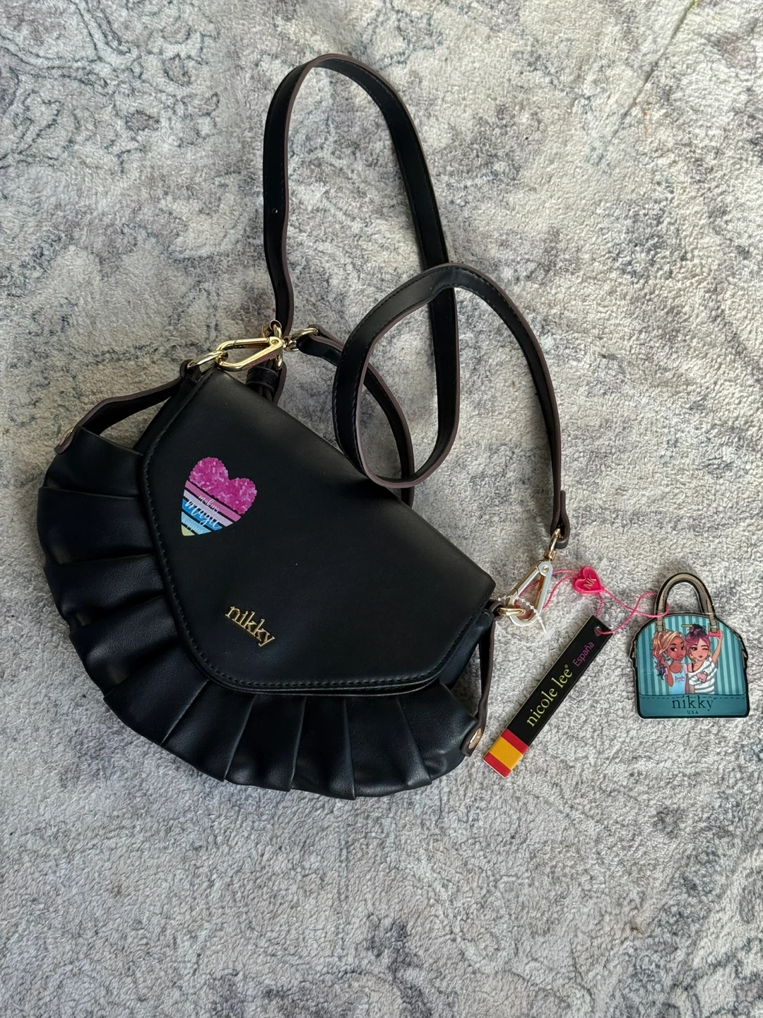 Nikky by Nicole Lee Black Ruffled Crossbody Bag