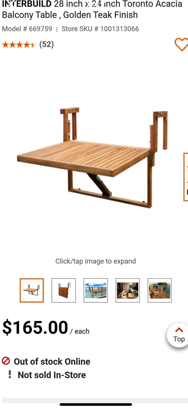 NEW INTERBUILD Toronto Balcony Table - Golden Teak Finish