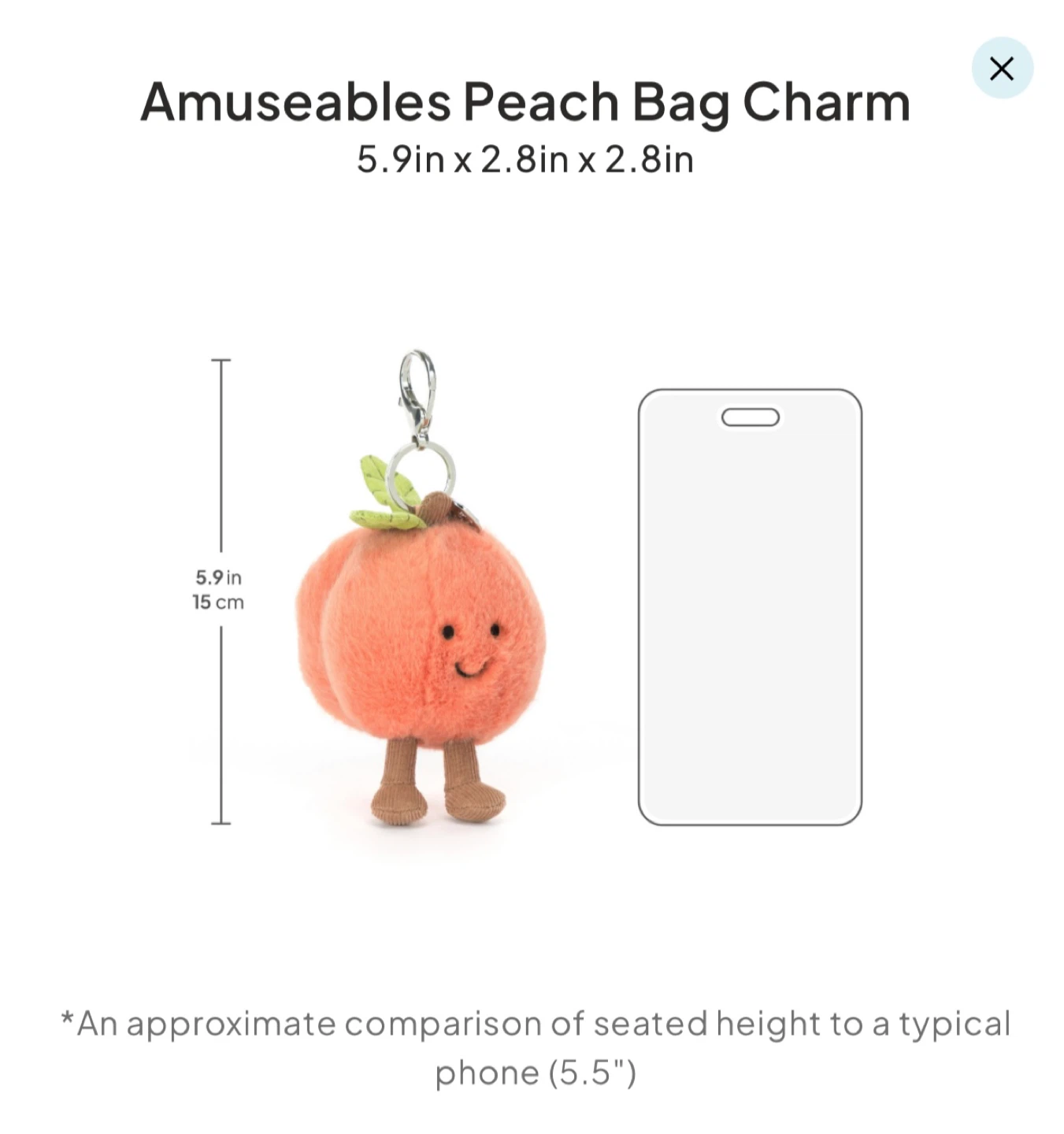 Jellycat Amuseables Peach Bag Charm - photo 5