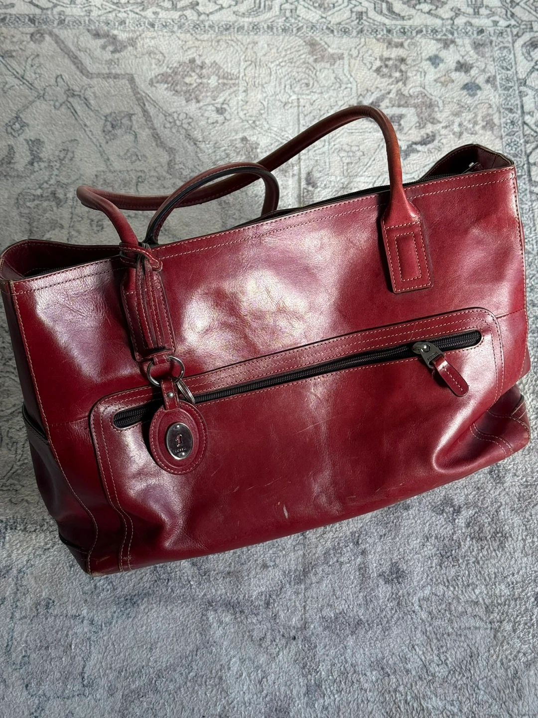 Fossil Red Leather Tote Bag