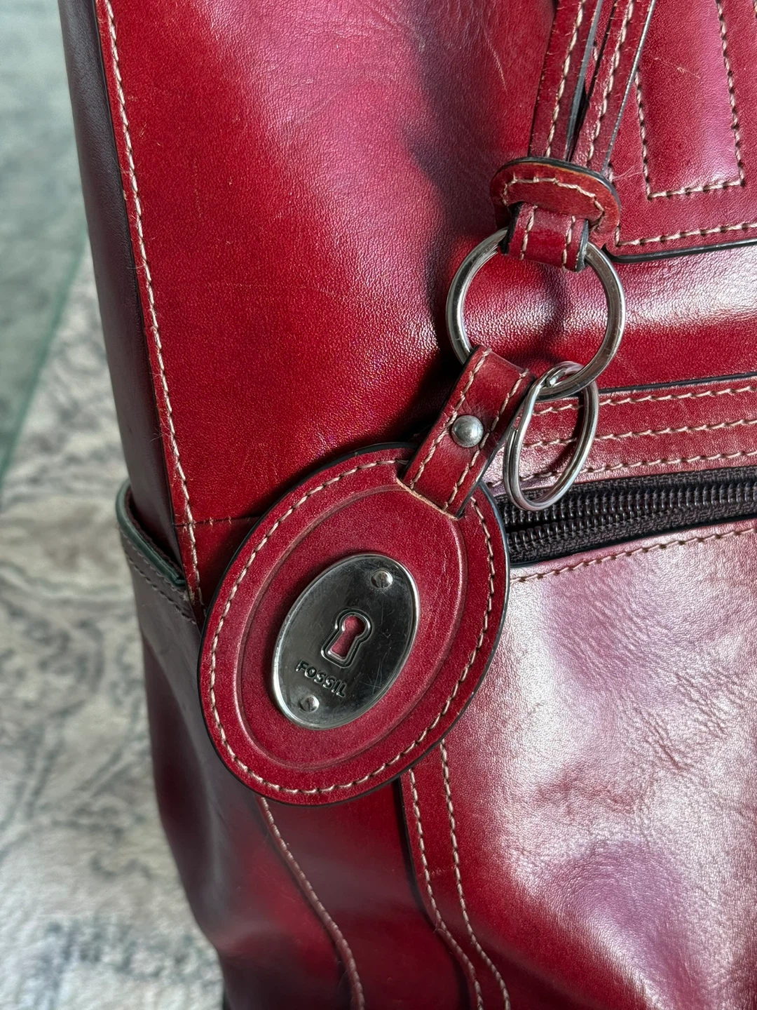 Fossil Red Leather Tote Bag - photo 2