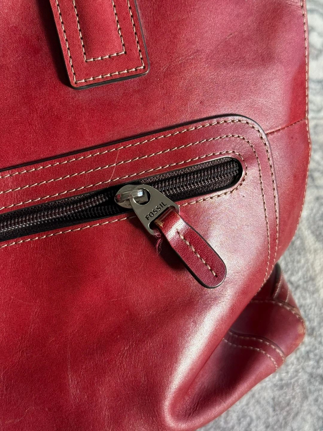 Fossil Red Leather Tote Bag - photo 4