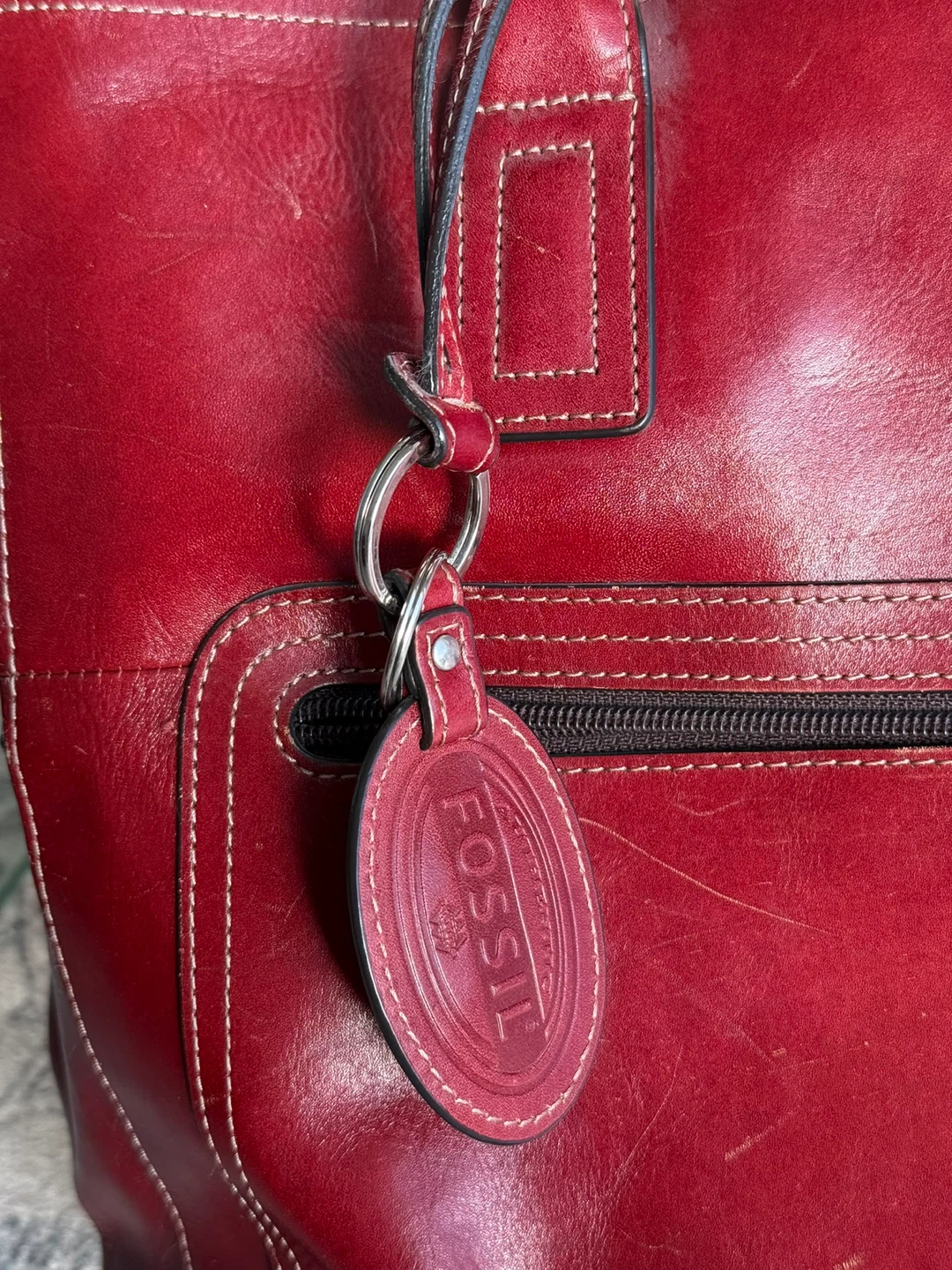 Fossil Red Leather Tote Bag - photo 3