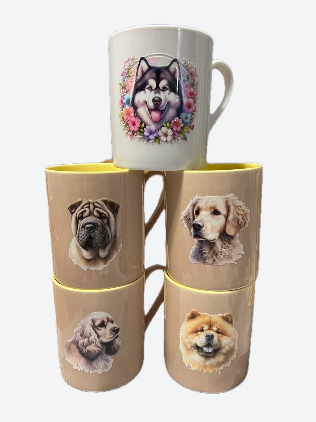 Set of 5 Dog Breed Ceramic Mugs