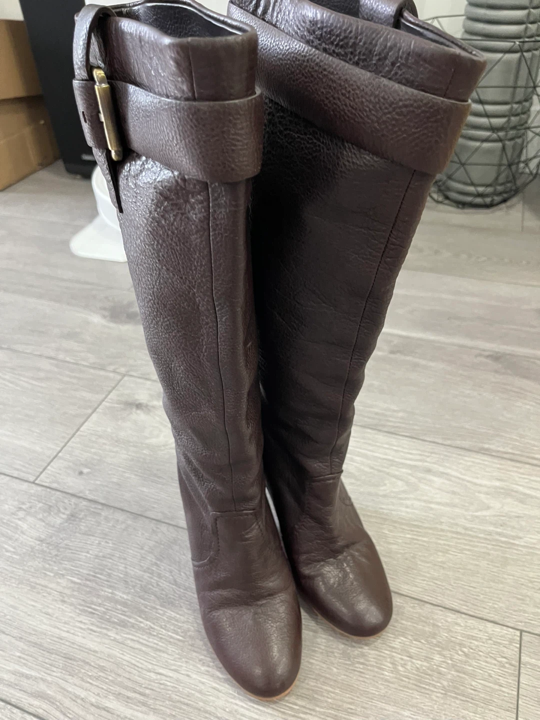 Brown Leather Wedge Boots - Size 37