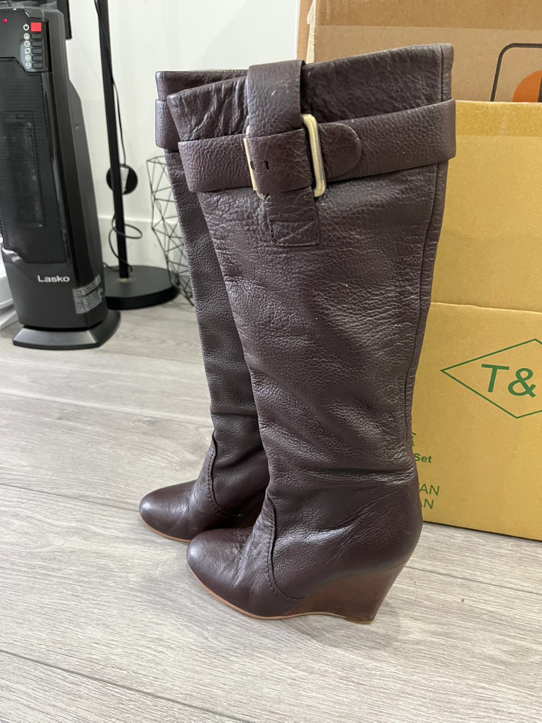 Brown Leather Wedge Boots - Size 37 - photo 2