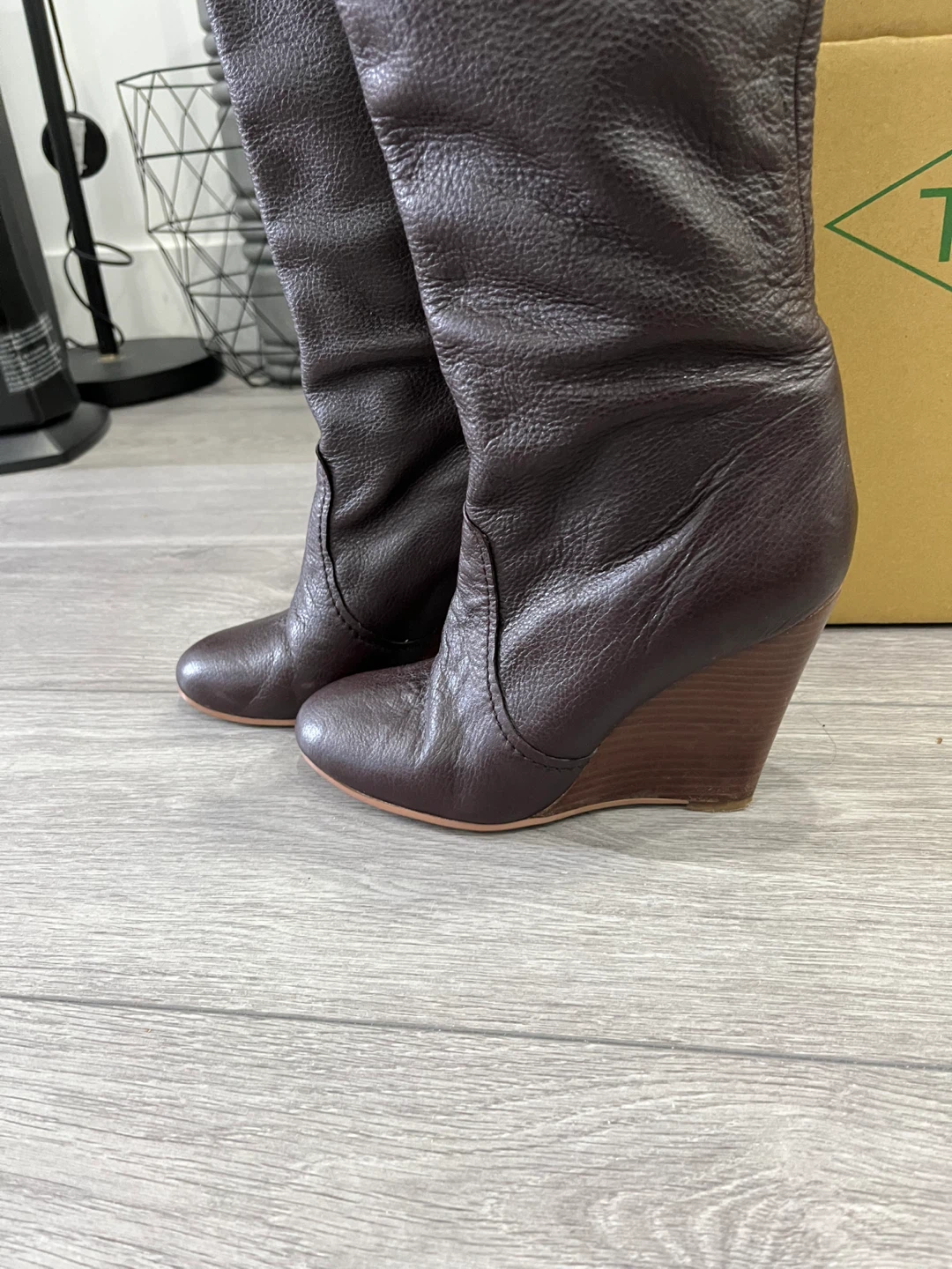 Brown Leather Wedge Boots - Size 37 - photo 3