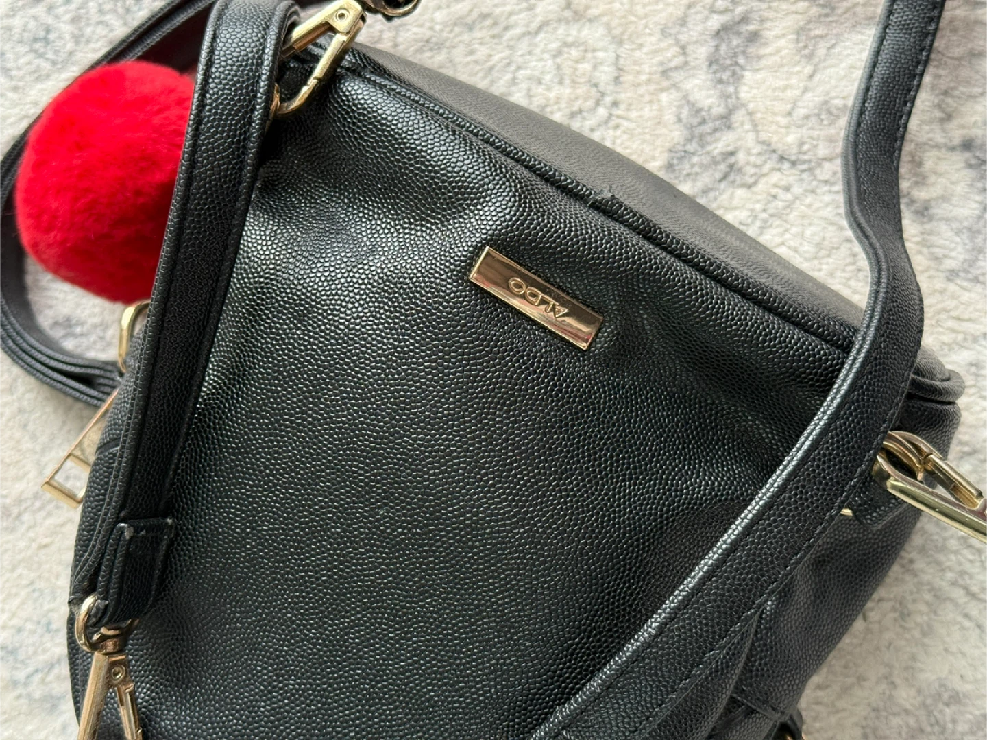 ALDO Black Mini Backpack with Pom Pom Charm - photo 4
