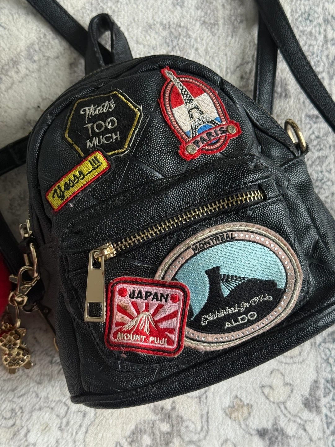 ALDO Black Mini Backpack with Pom Pom Charm - photo 2