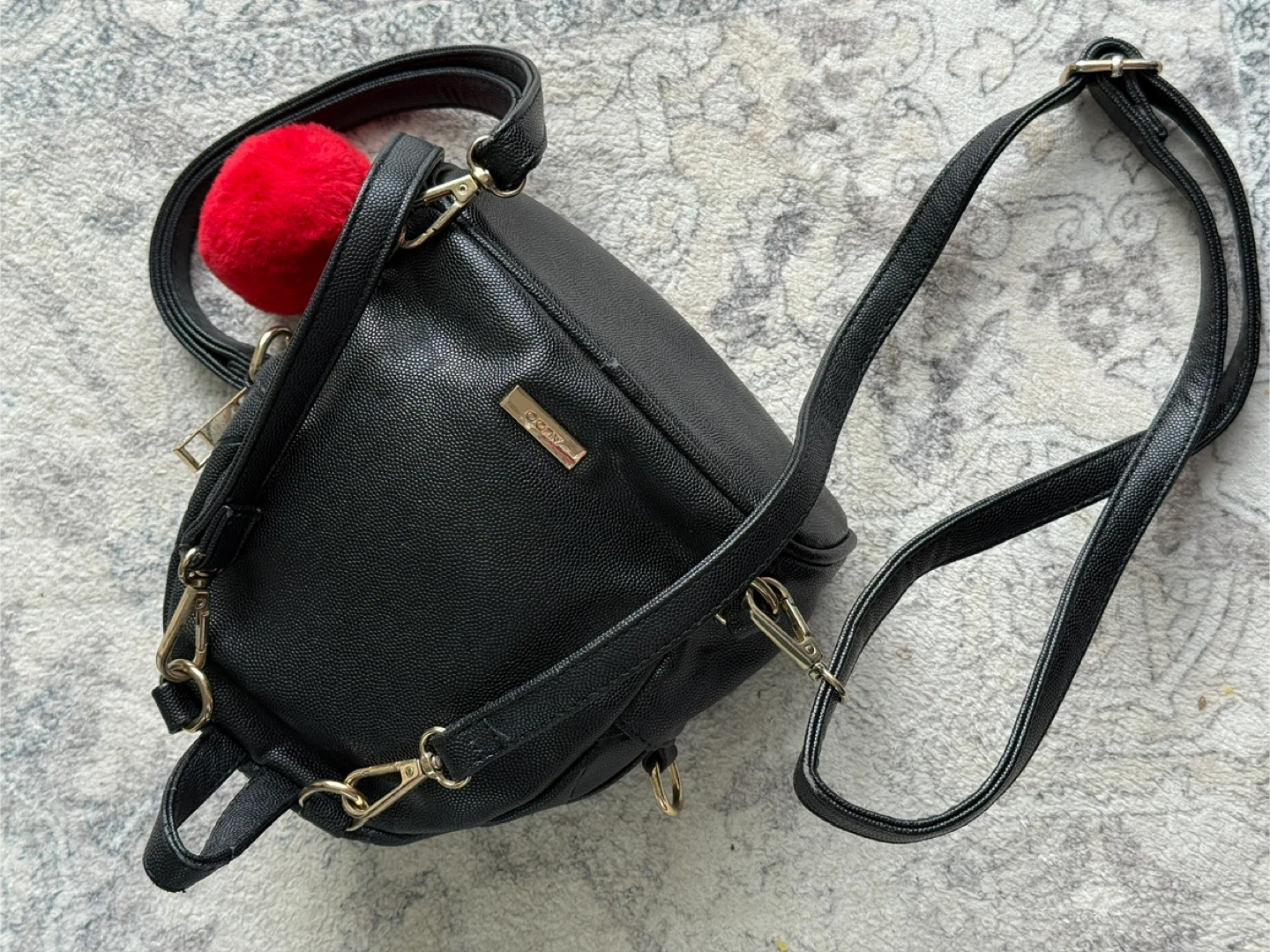 ALDO Black Mini Backpack with Pom Pom Charm - photo 3