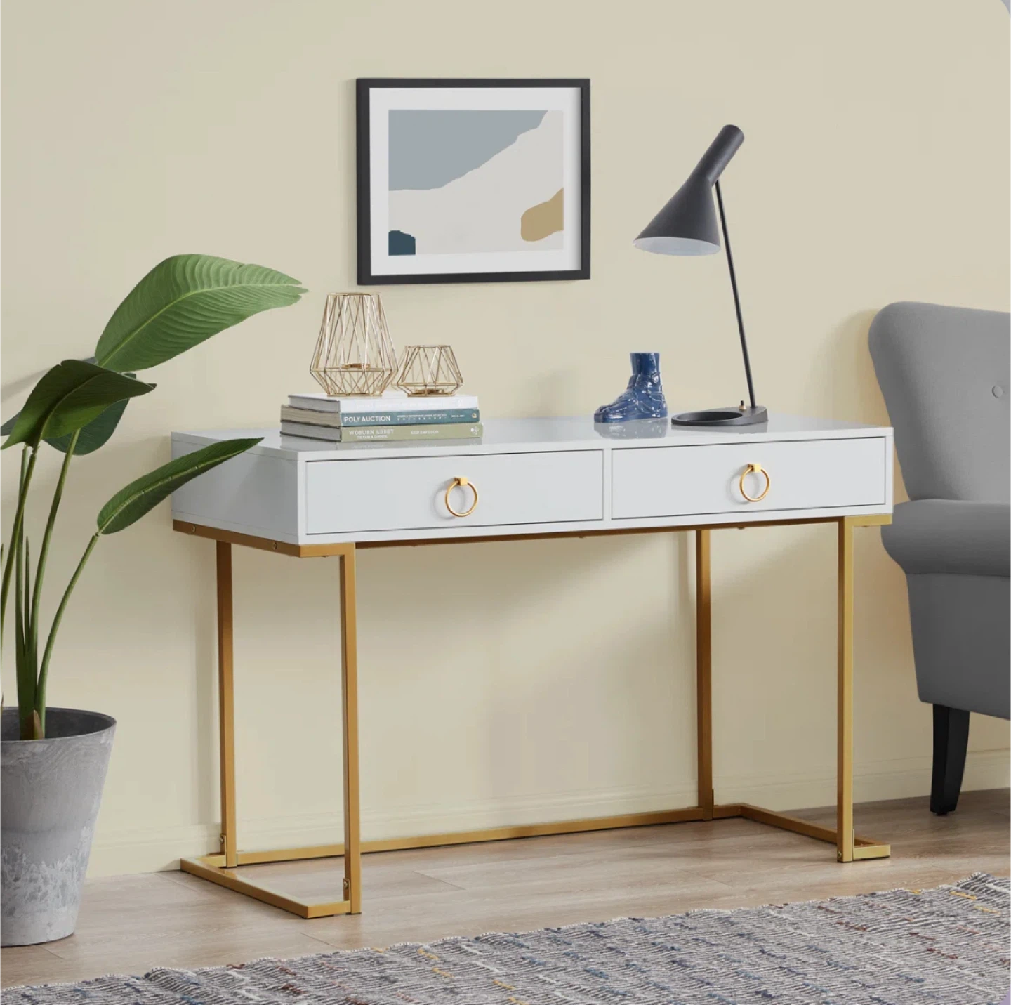 Stylish White and Gold Desk