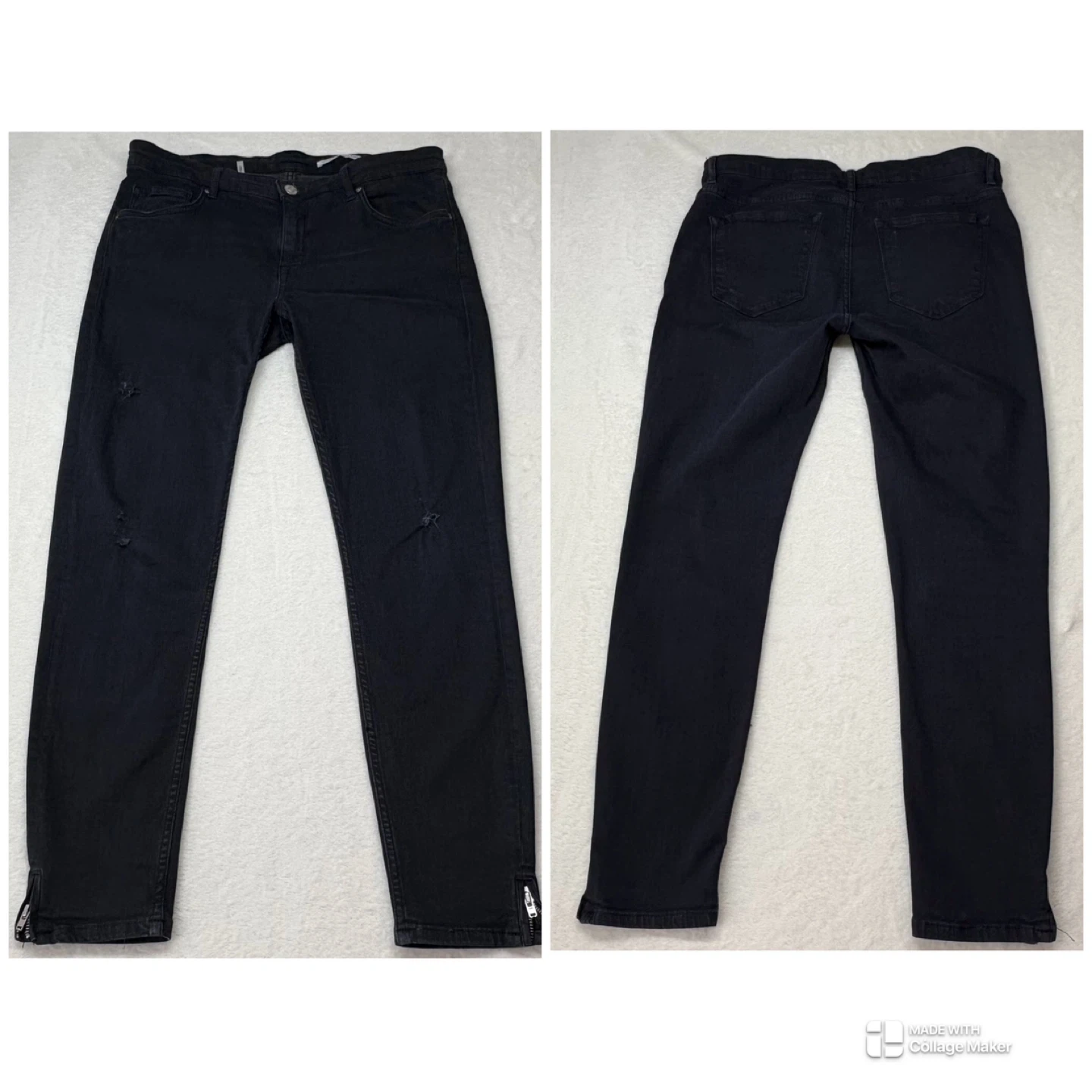 Zara Distressed Mid Rise Slim Fit Jeans Ankle Zip Size 10 - photo 2