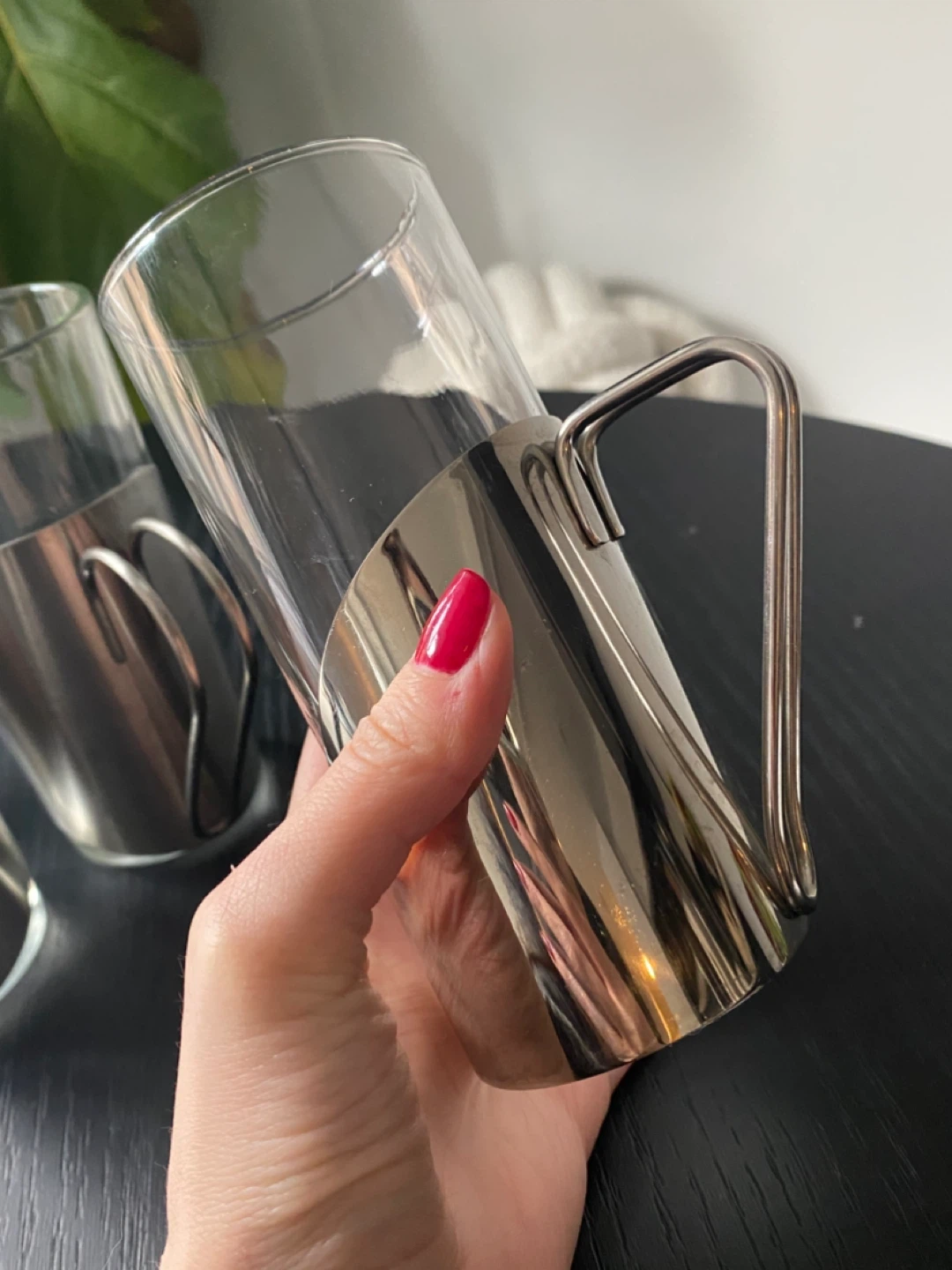 4 Italian Glass and Steel Coffee Glasses - photo 4
