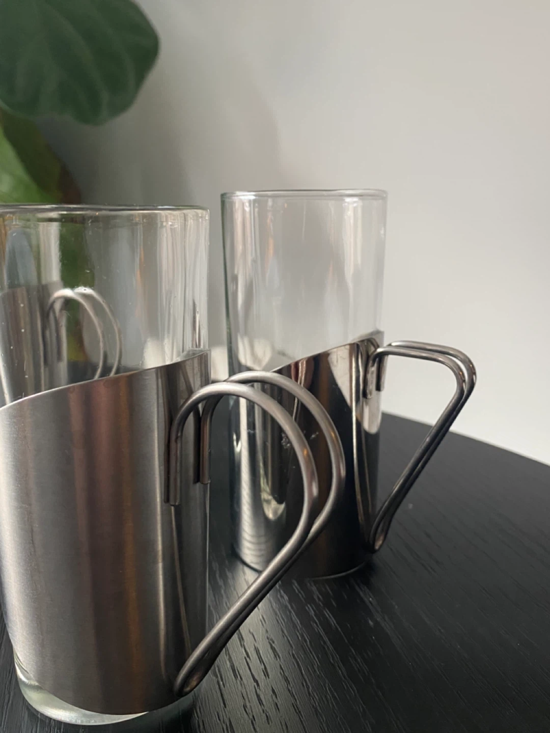 4 Italian Glass and Steel Coffee Glasses - photo 2