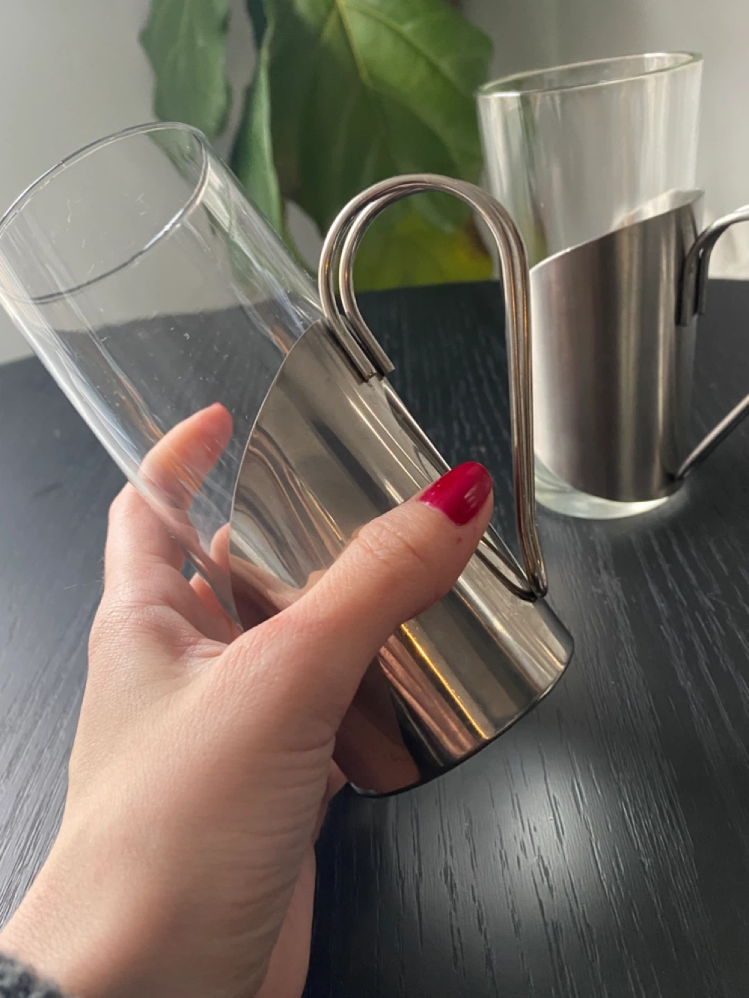 4 Italian Glass and Steel Coffee Glasses - photo 3