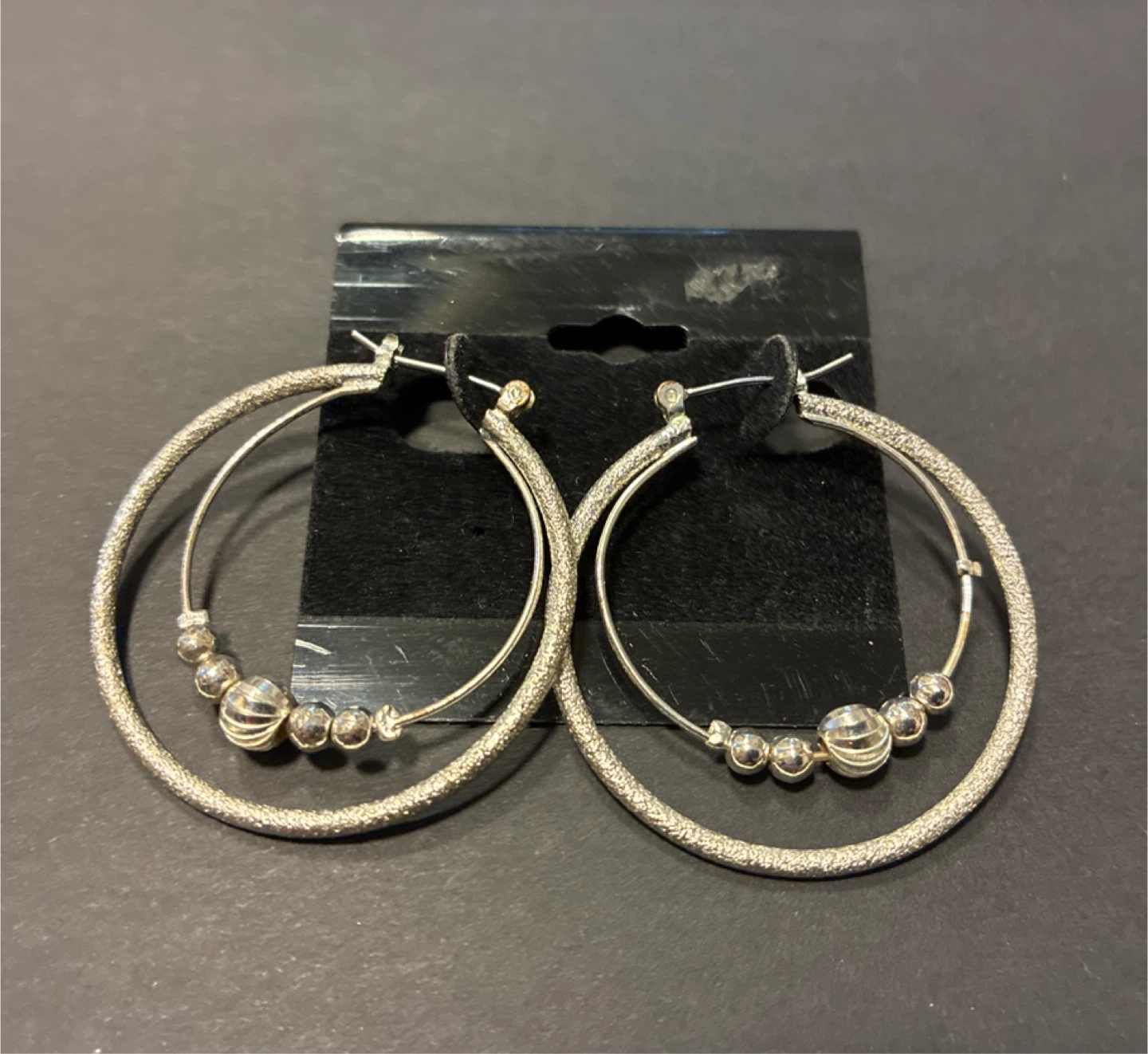 Large Hoop Earrings with Silver Beads
