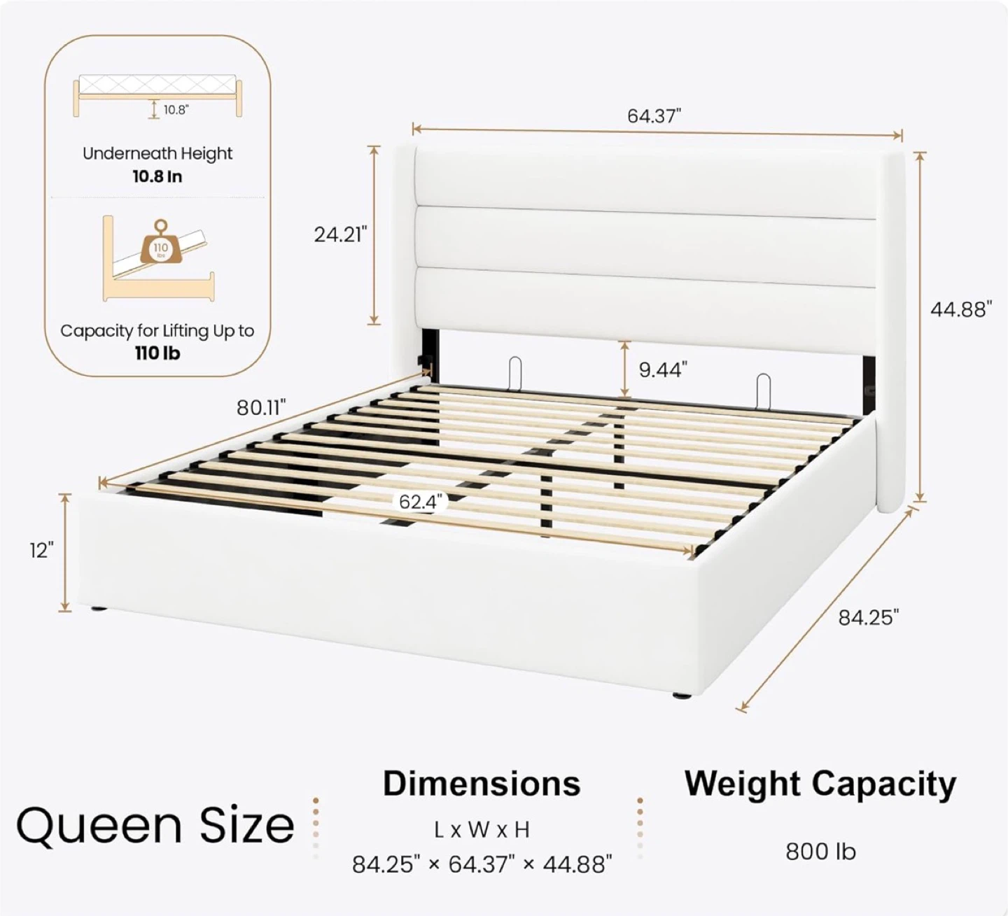 White Queen Size Storage Bed Frame with Headboard - photo 5