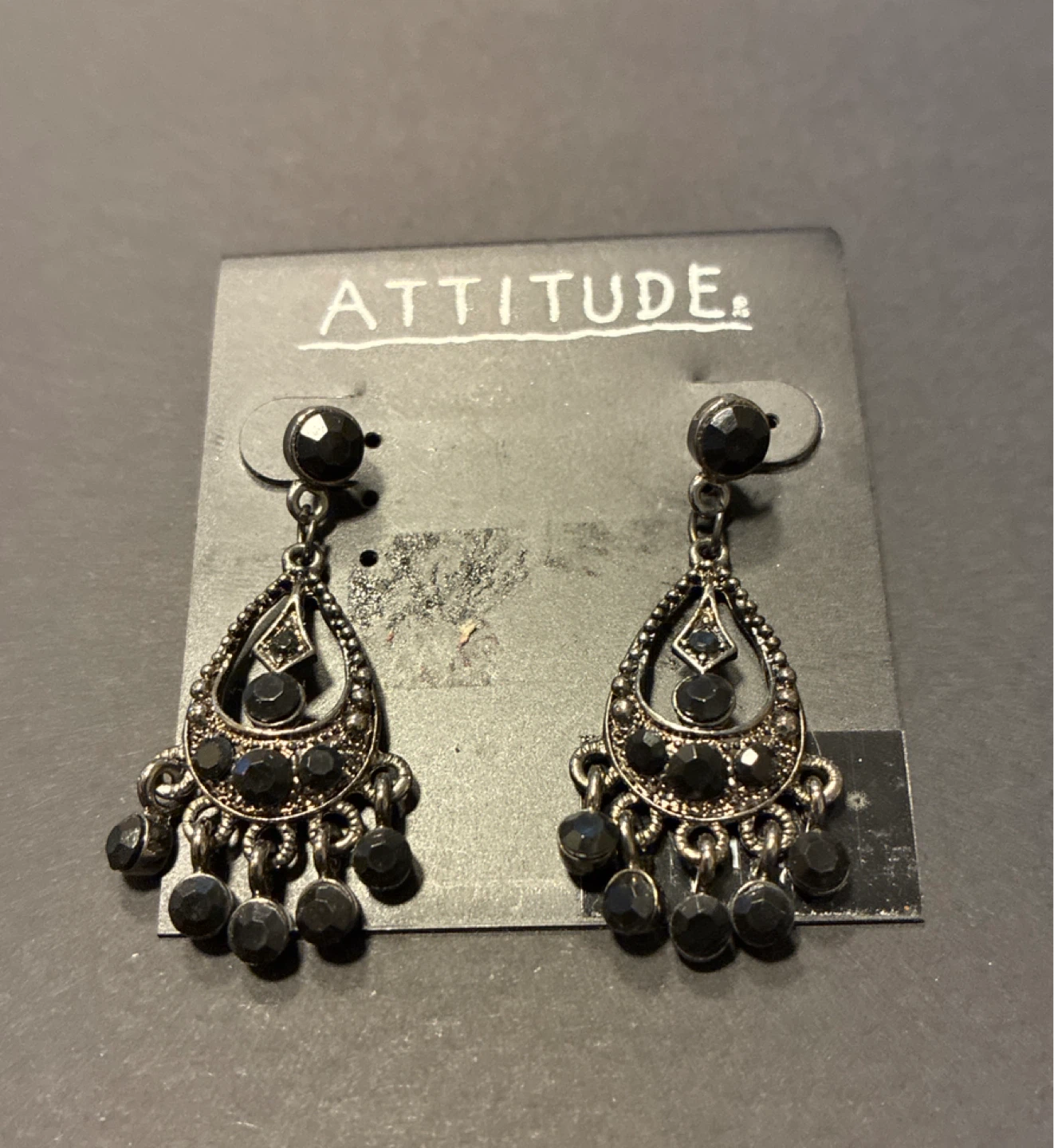 Attitude Black Teardrop Dangle Earrings