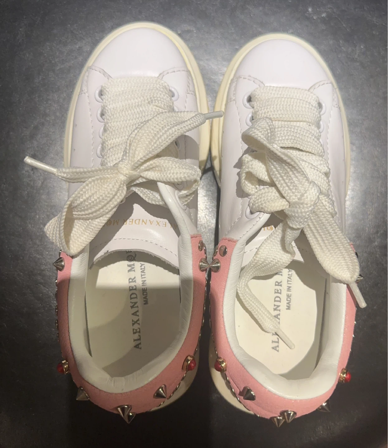 Alexander McQueen White Pink Studded Platform Sneakers