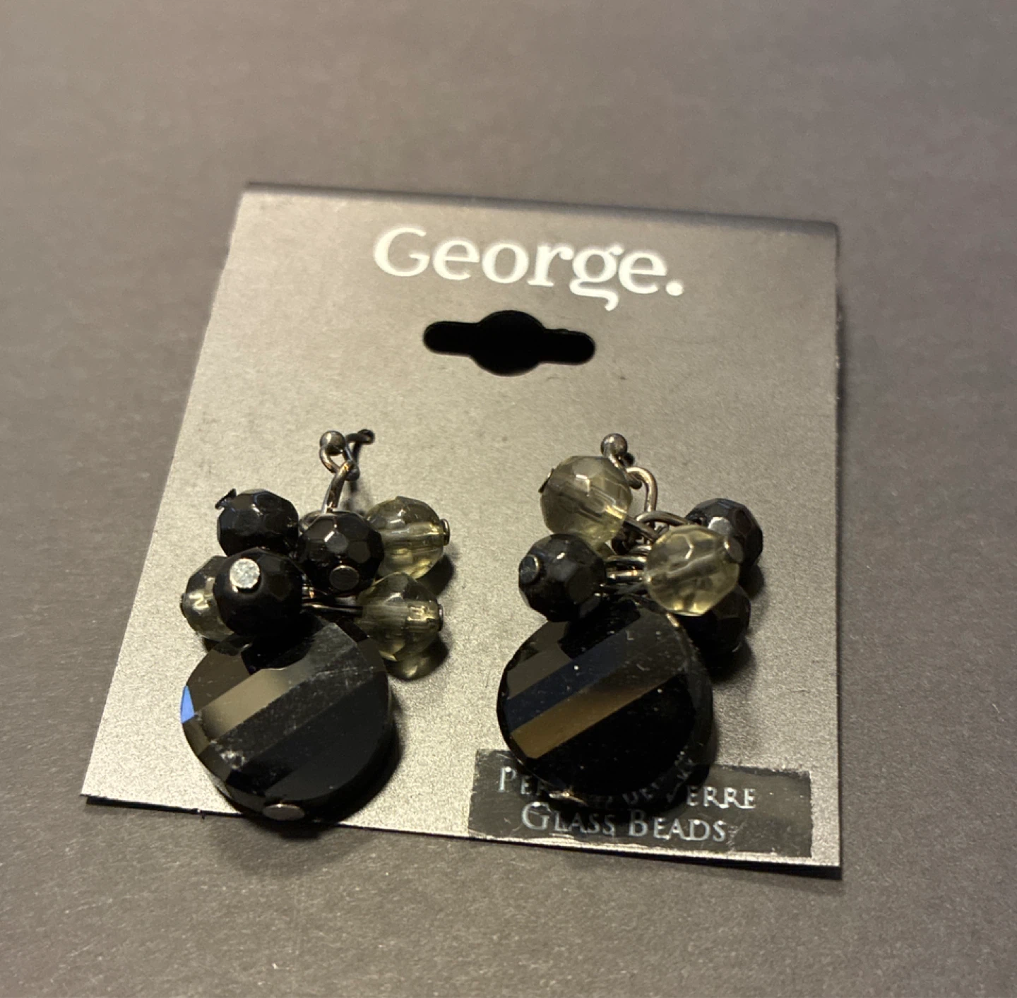 George, Black Glass Beads Earrings