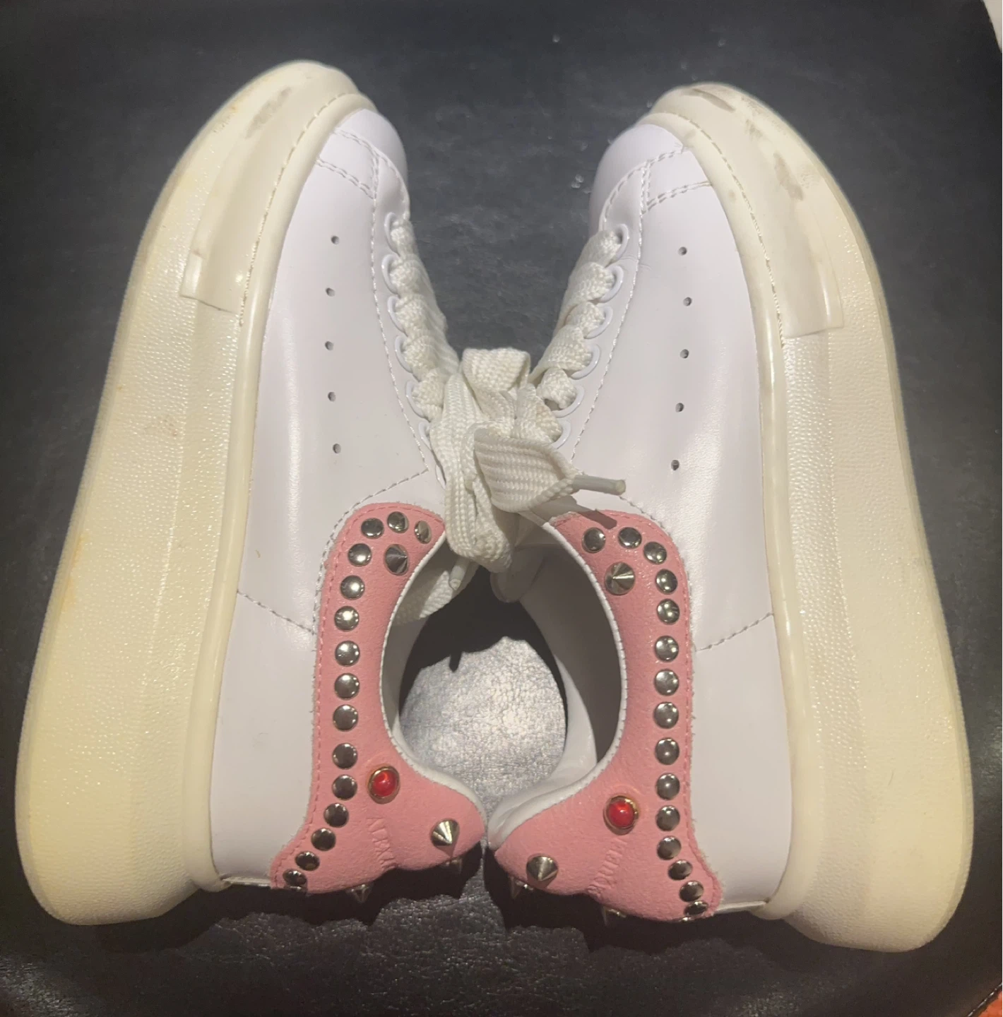 Alexander McQueen White Pink Studded Platform Sneakers - photo 2