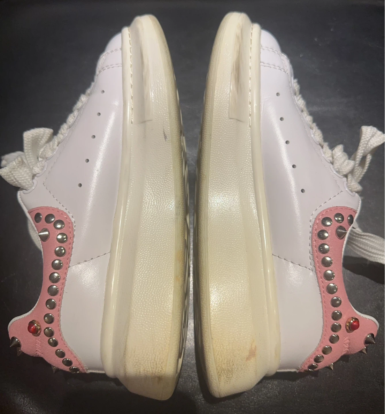 Alexander McQueen White Pink Studded Platform Sneakers - photo 3