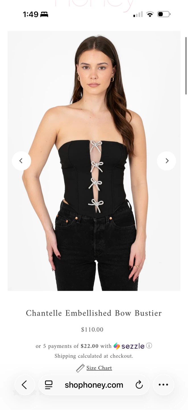 Tictoc Black Embellished Bow Bustier Top Size S - photo 2