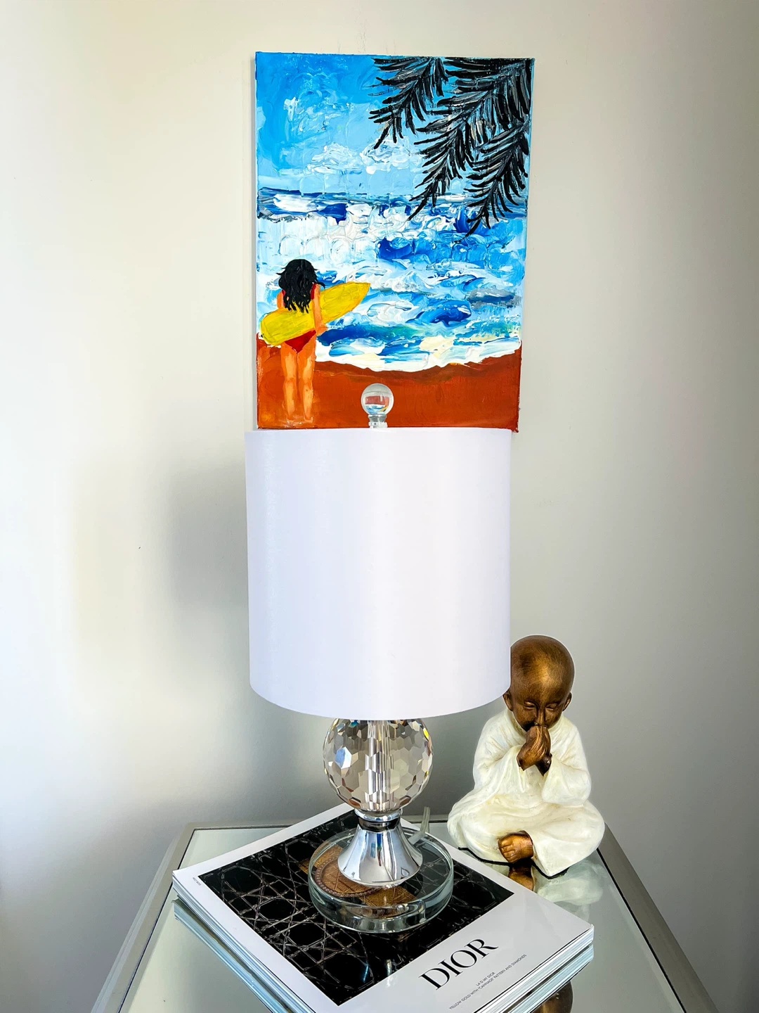 Textured Beach Painting with Surfer Girl - photo 2