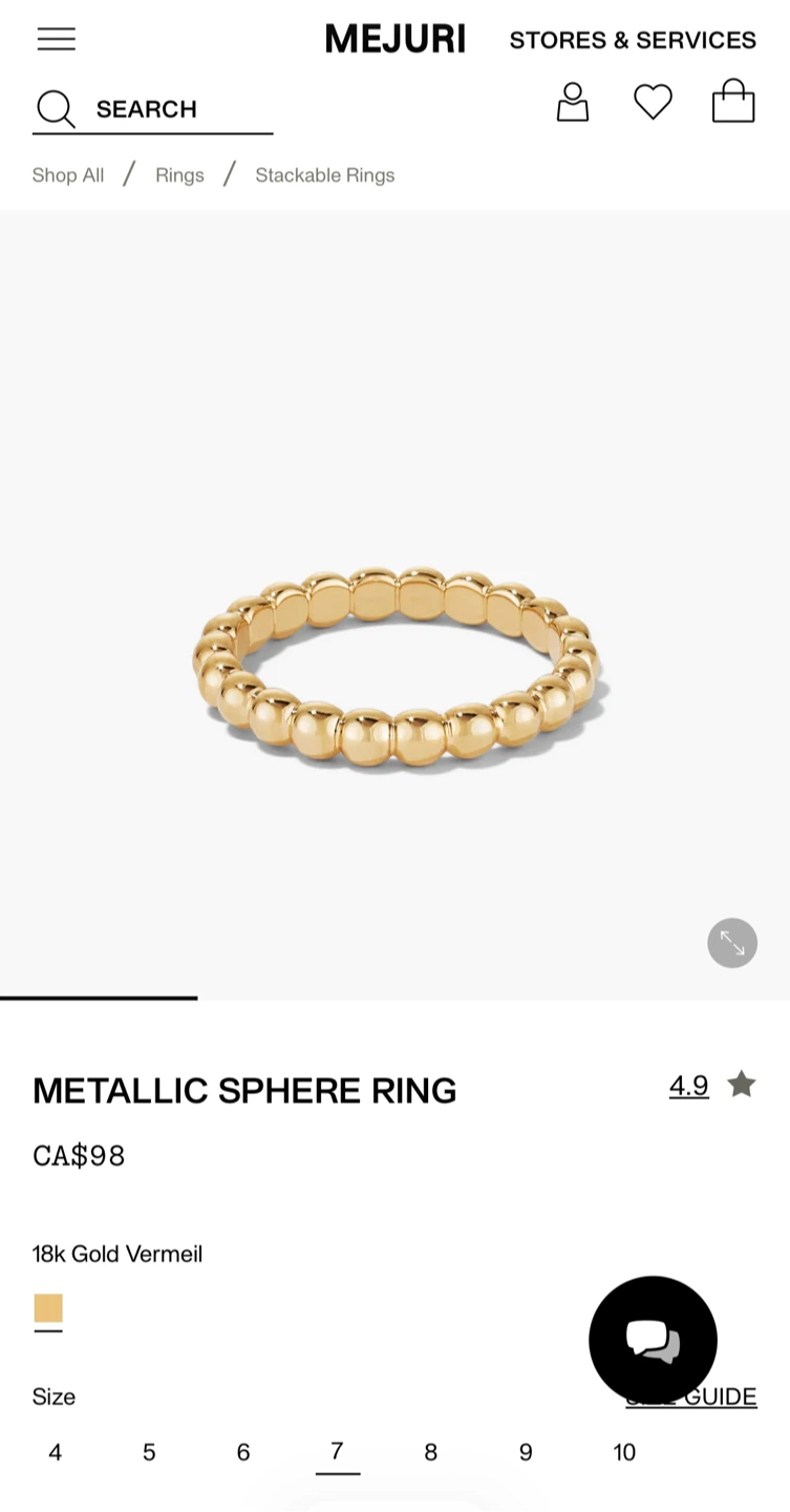 Mejuri Metallic Sphere Ring size 7 - 18k Gold Vermeil $80