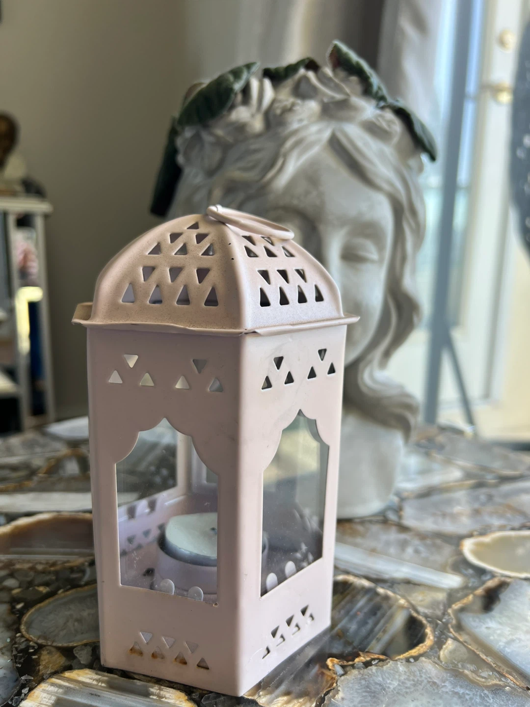 Pink Metal Lantern Candle Holder