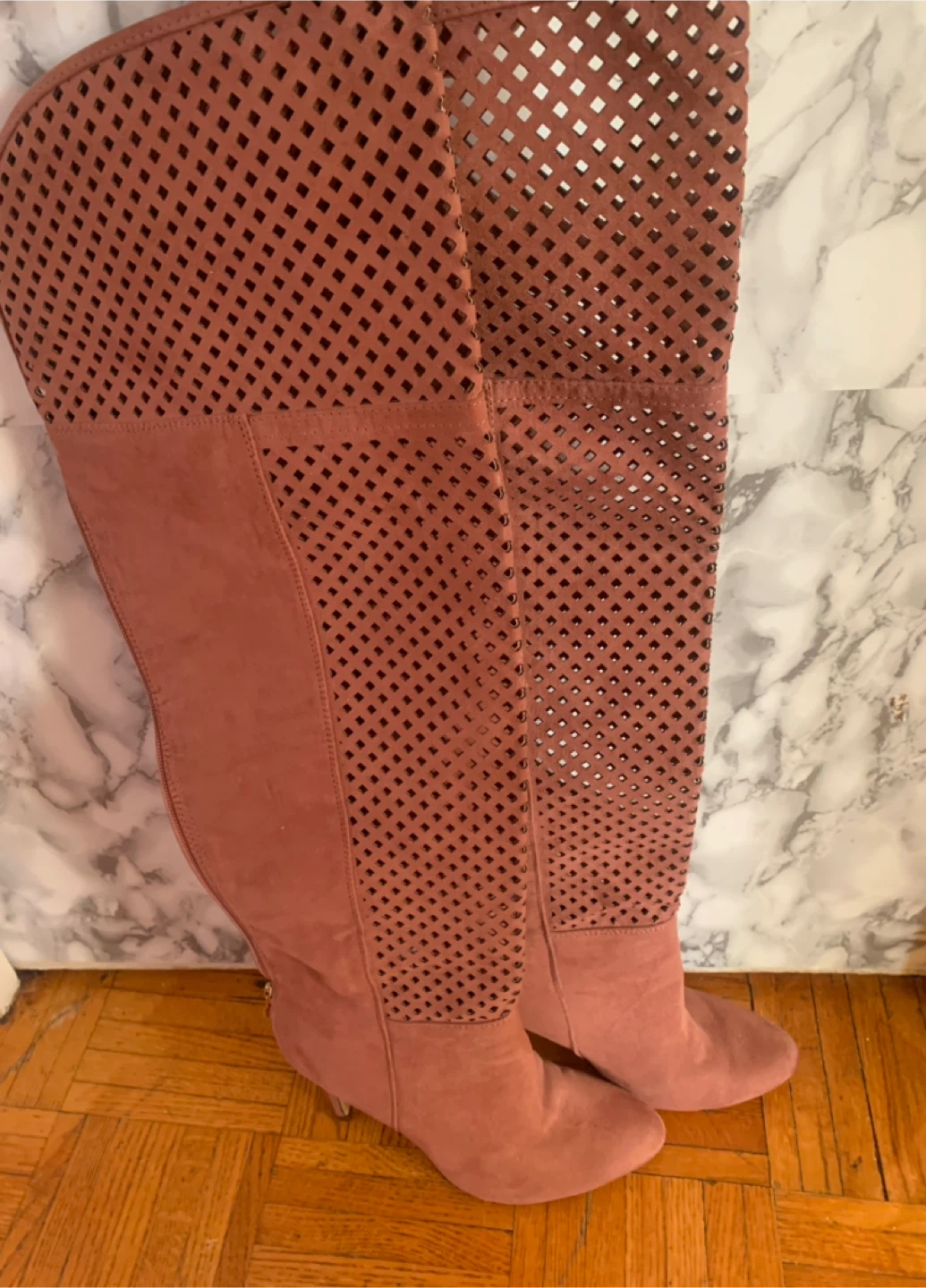 🥕Women's Perforated Over-the-Knee Boots - Dusty Rose