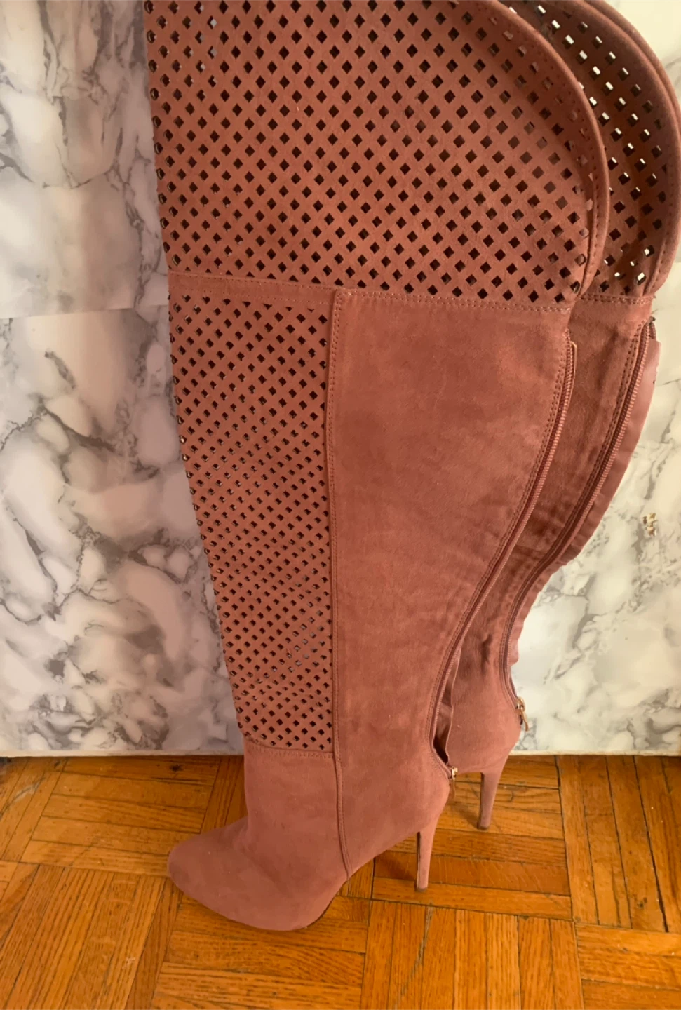 🥕Women's Perforated Over-the-Knee Boots - Dusty Rose - photo 2