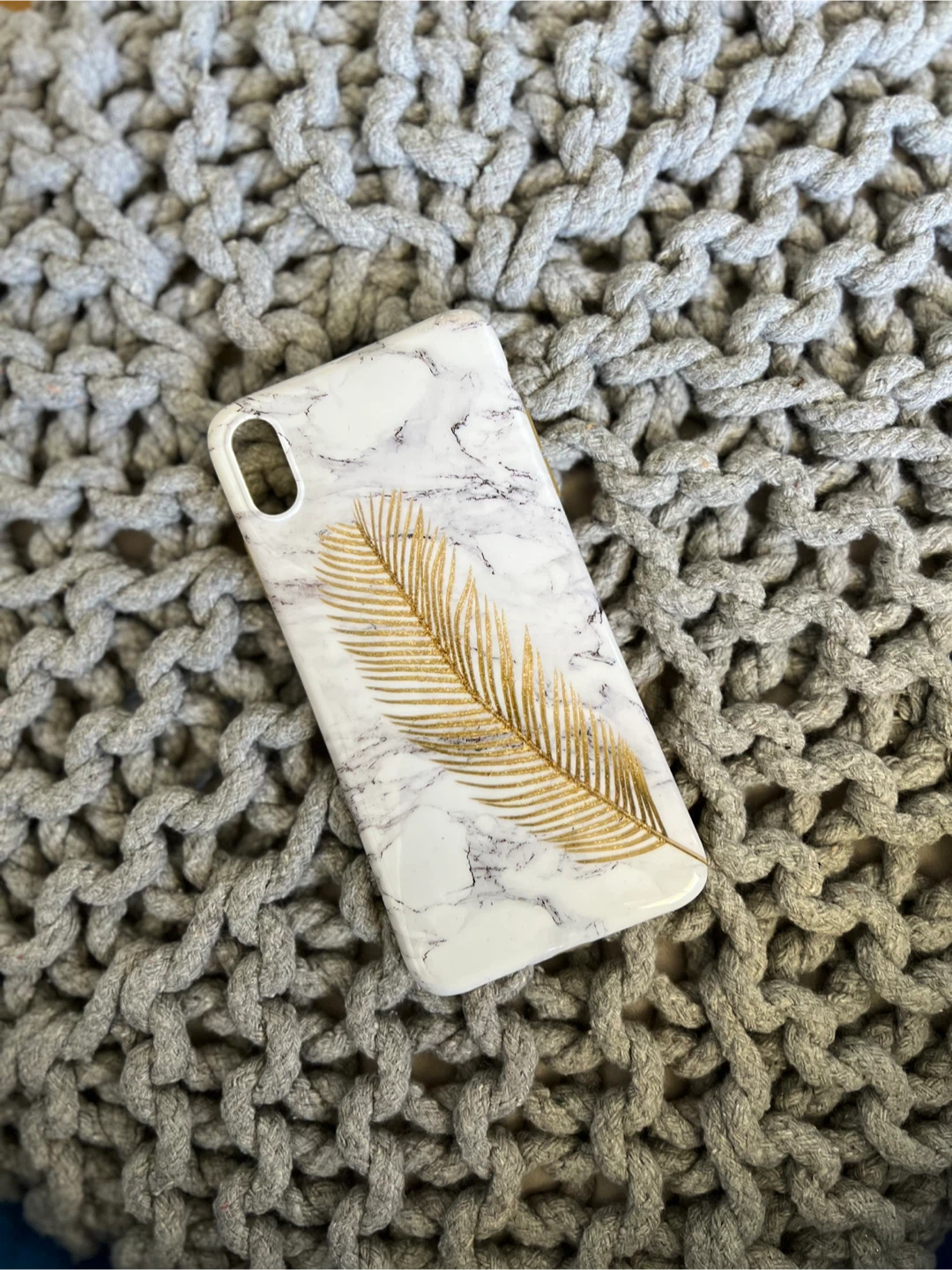 White Marble Phone Case with Gold Feather
