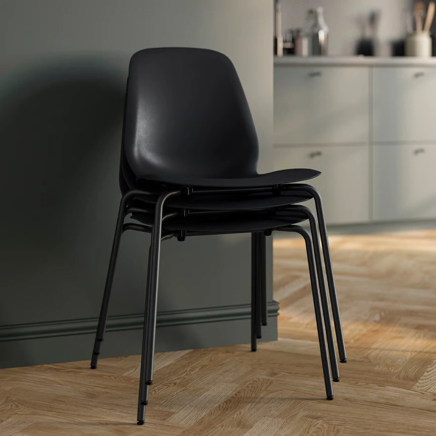 IKEA Stackable black dining chairs (Set of 4)