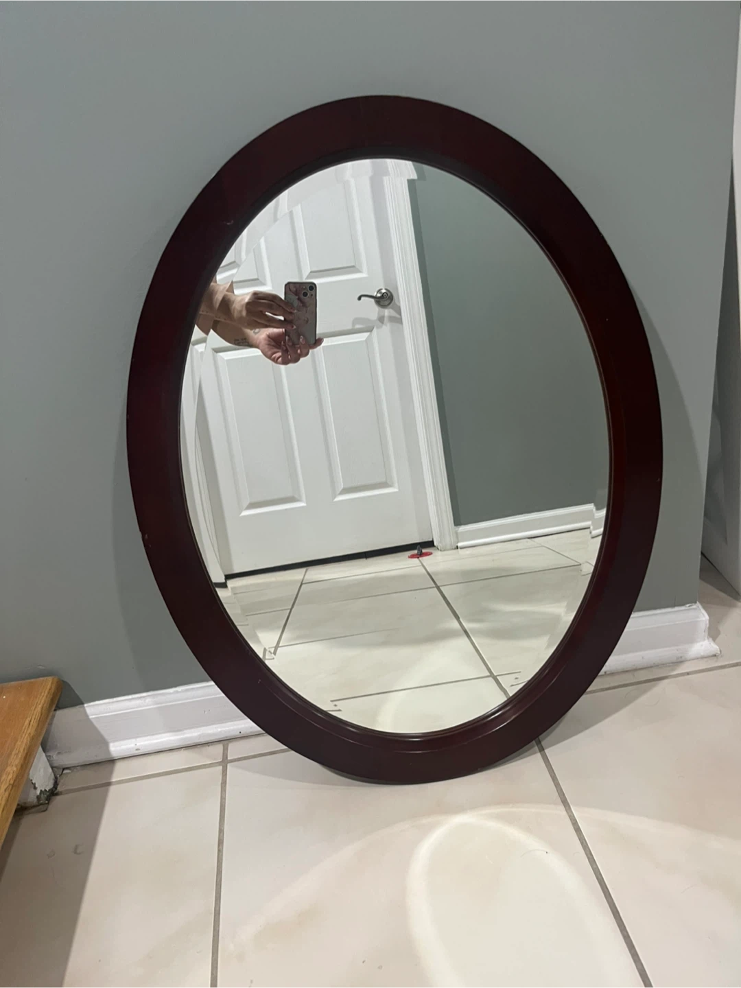 Oval Wood Framed Mirror