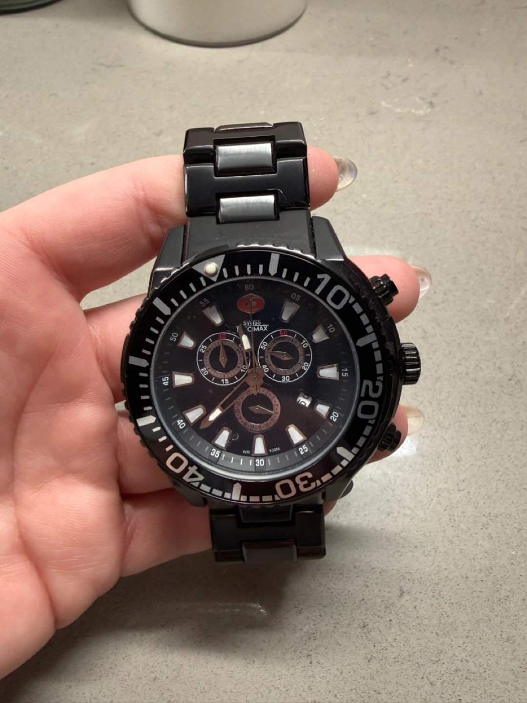 Swiss Precision Black Chronograph Watch