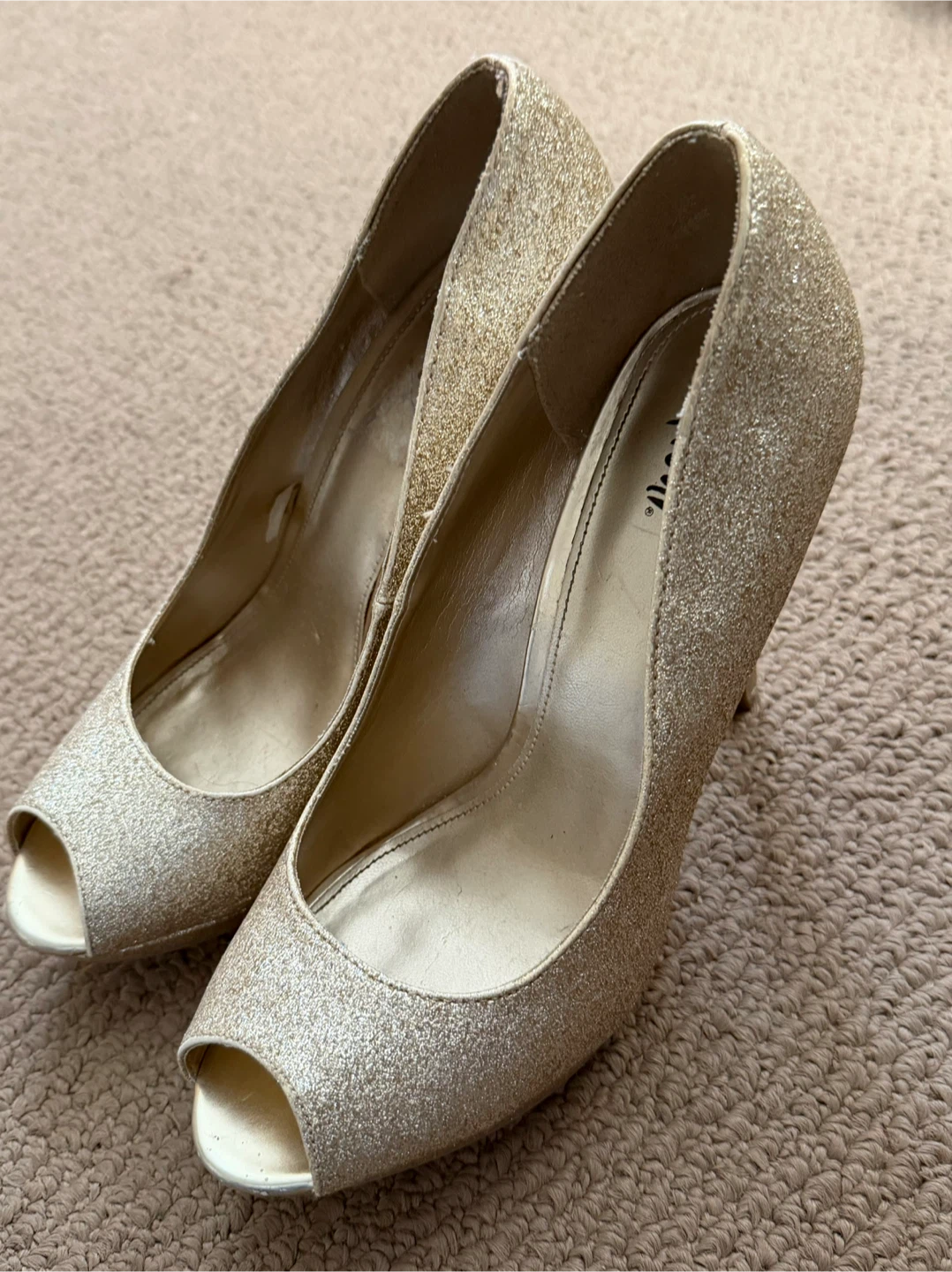 Gold Glitter Peep-Toe Heels